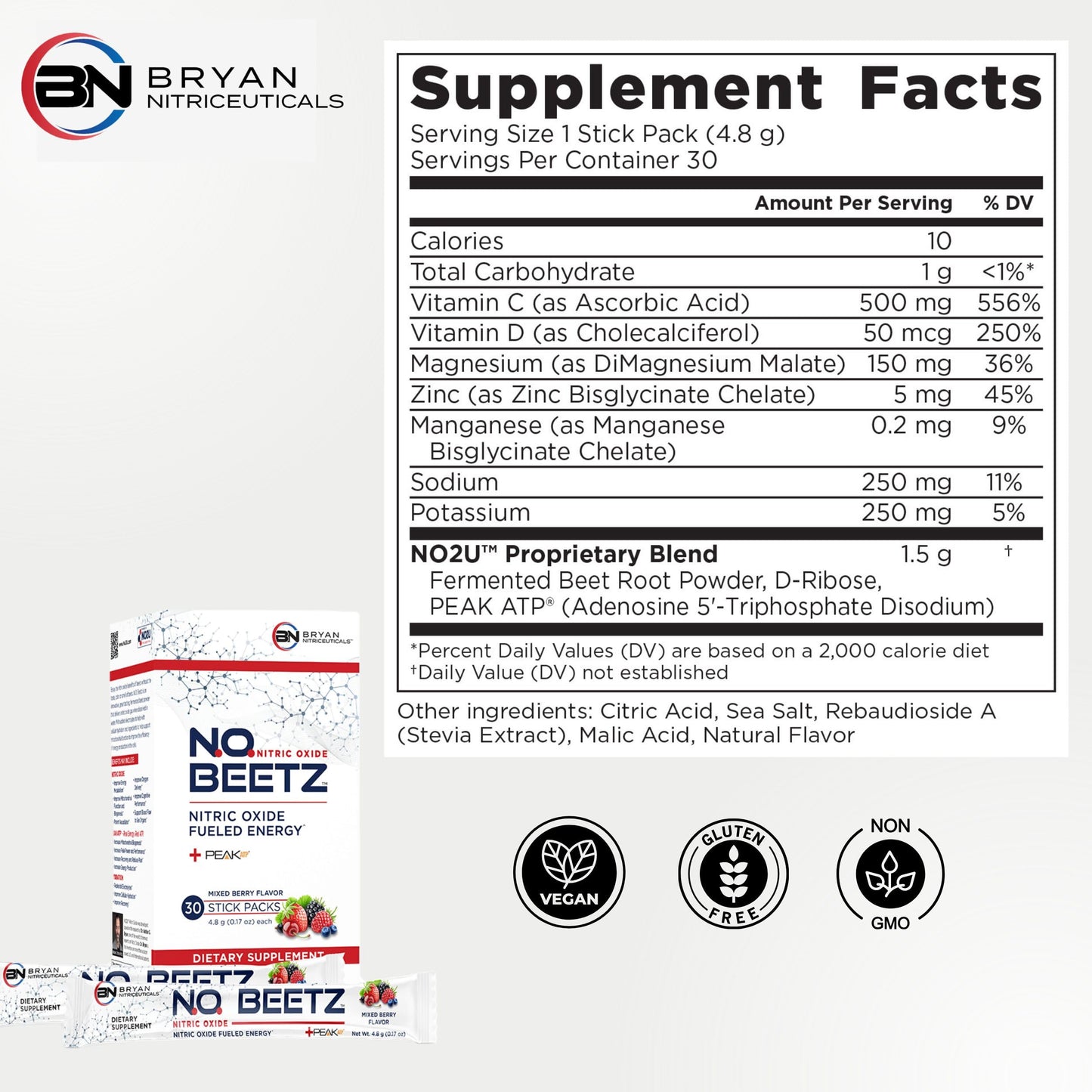 Bryan Nitriceuticals N.O. Beetz Nitric Oxide Fueled Energy Boost Supplement, Hydration & Cellular Energy Production Enhancer, Blend of Vitamins and Minerals (30 Servings) Bryan NitriceuticalsBuy Supplements Australia