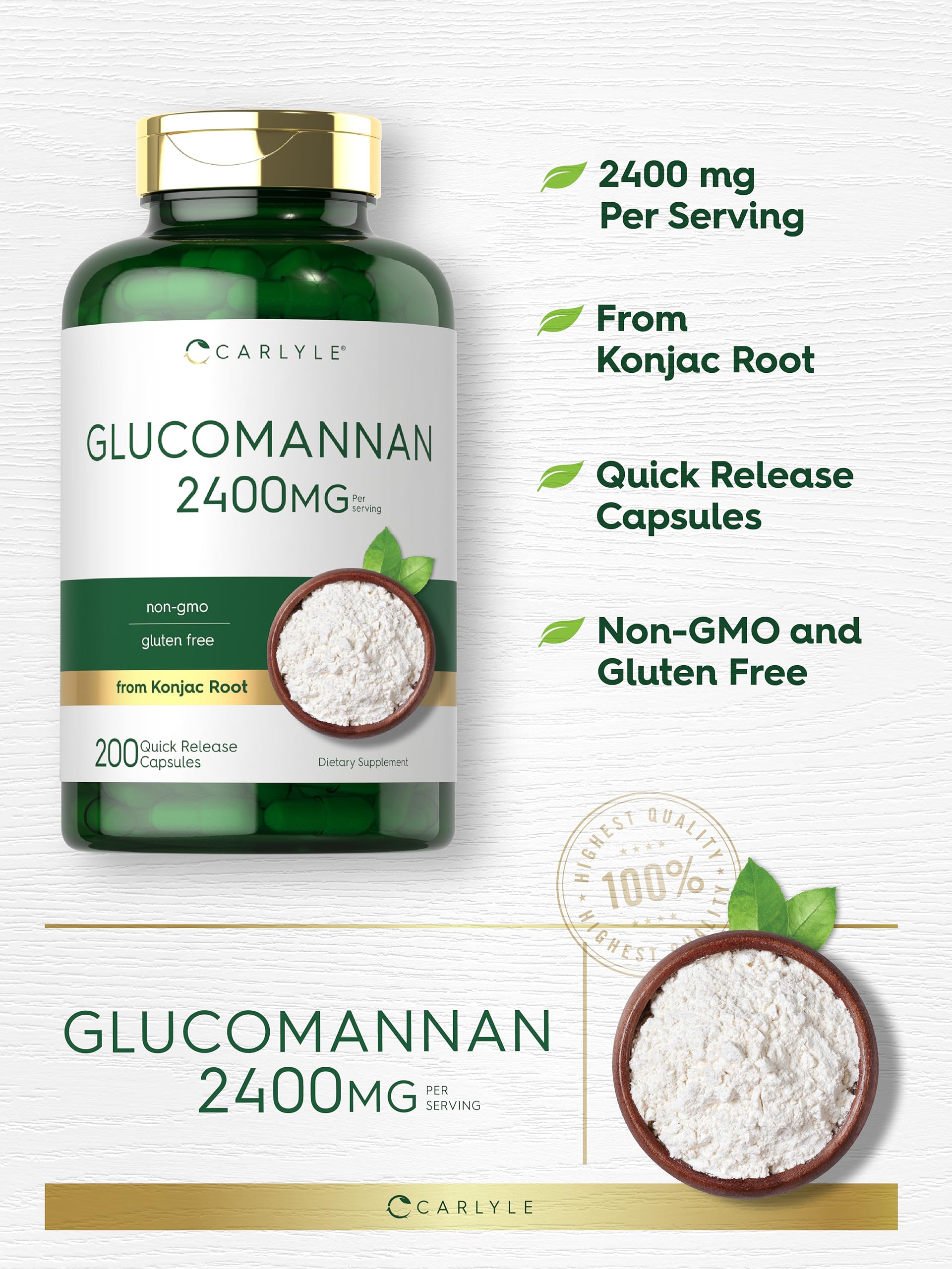 Carlyle Glucomannan Capsules | 200 Count | Soluble Fiber Pills | Non-GMO CarlyleBuy Supplements Australia