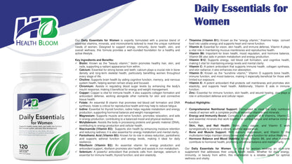 Daily Essentials for Women| 120 Capsules | Health Bloom | Vitamins and Minerals Capsules | Health Bloom Inc.Buy Supplements Australia
