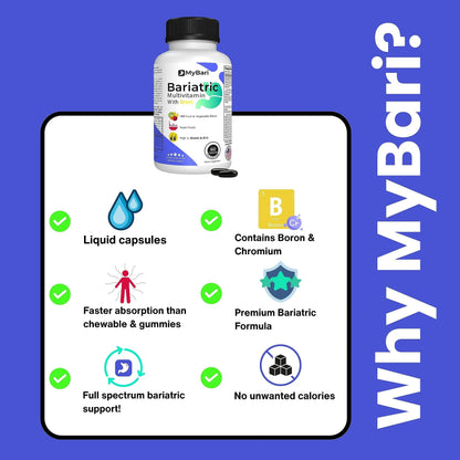 MyBari All-in-One Bariatric Multivitamin with Iron - Made in USA - for Men & Women - Supports Gastric Sleeve & Bypass with 42+ Fruit & Veggie Blend - 60 Liquid Capsules MyBariBuy Supplements Australia
