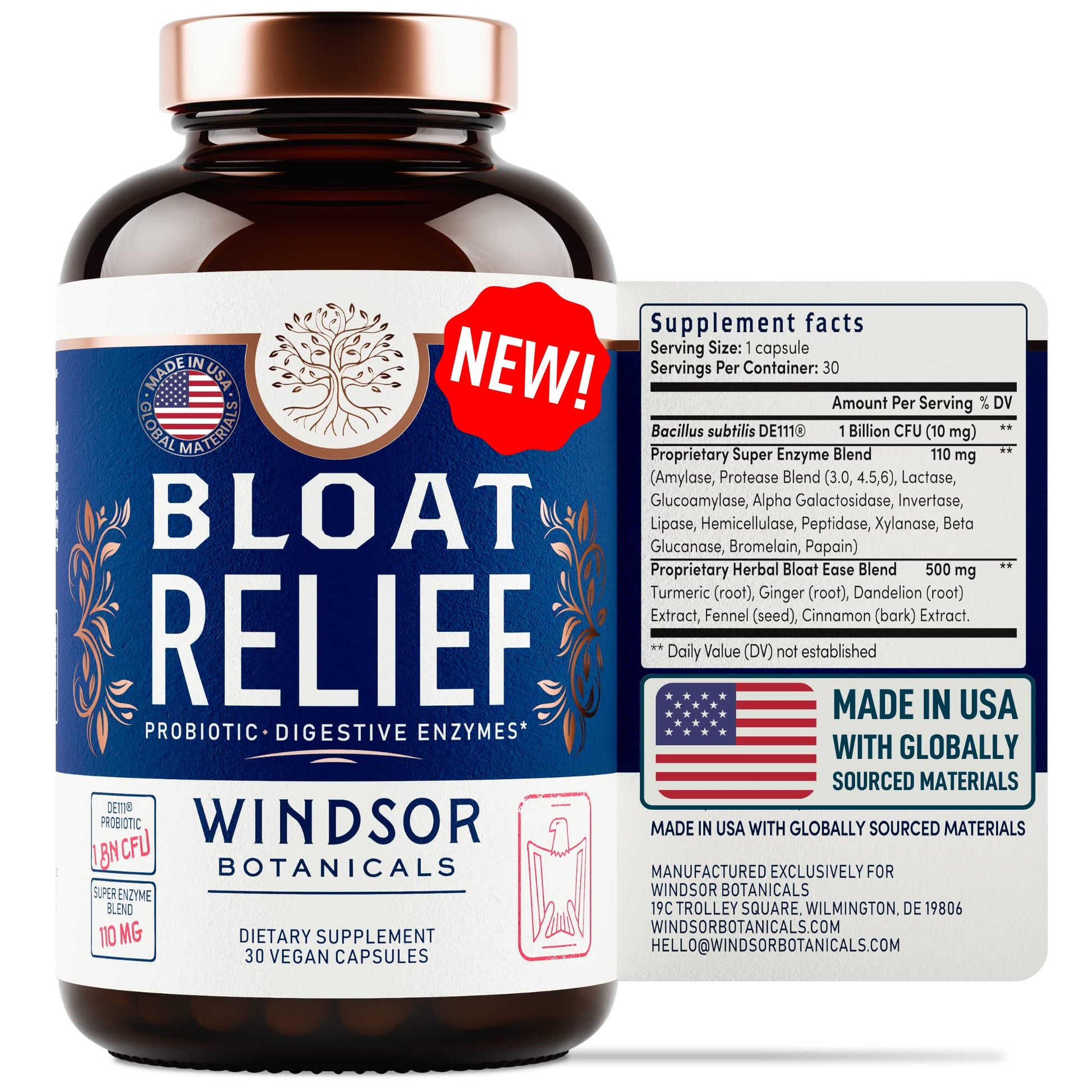 Bloat Relief Probiotic and Digestive Enzymes - Anti Bloating Turmeric, Fennel, Bromelain IBS WINDSOR BOTANICALSBuy Supplements Australia