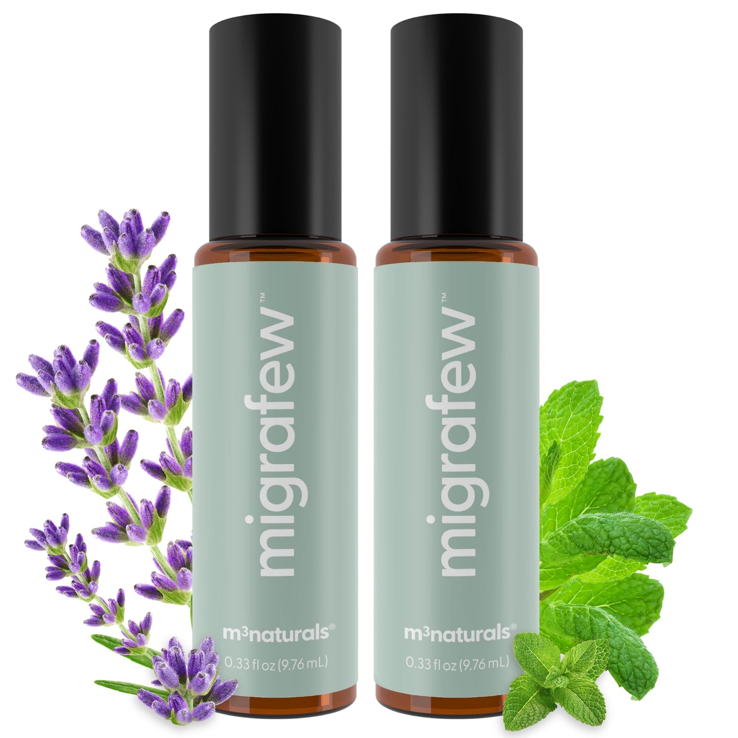 MigraFew Aromatherapy Migraine Roll On | Compact Headache Relief with Cooling Metal Roller for Head Tension and Pressure, Made with Peppermint, Spearmint and Lavender Essential Oils (Pack of 2) by M3 M3 NaturalsBuy Supplements Australia