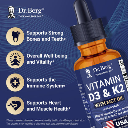 Dr. Berg Maximum Strength Vitamin D3 K2 Liquid Drops with MCT Oil – 5,000 IU Liquid Vitamin D3 with K2 – Supports Strong Bones, Heart, Energy, Immunity, and Overall Vitality* - Unflavored 1 Fl Oz Dr. Berg NutritionalsBuy Supplements Australia