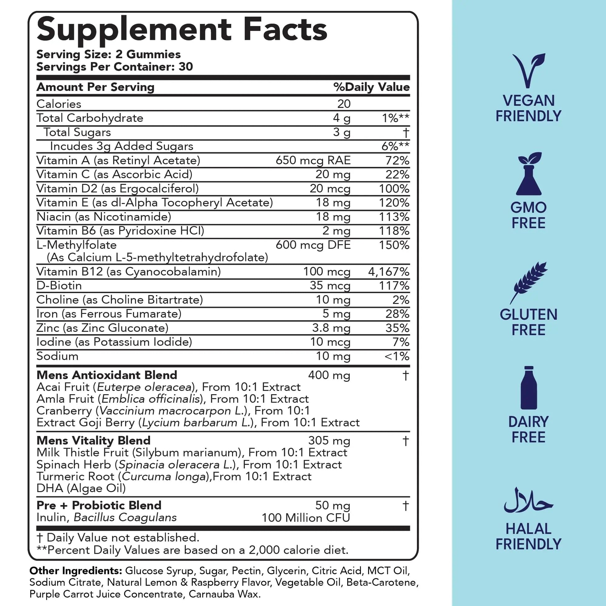 Sakoon nutrition Men's Multivitamin Gummies with Probiotics and Prebiotics, Adult Multivitamin A, C, D, E, B & More Sakoon nutrition