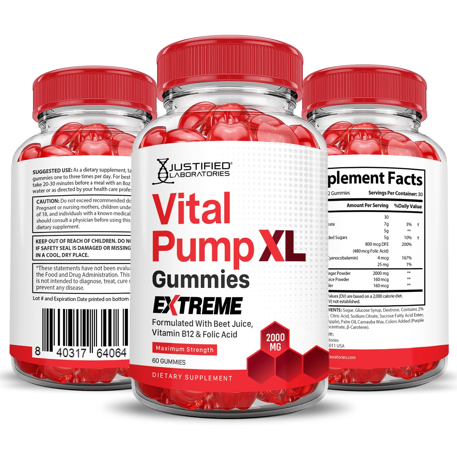 Justified Laboratories Vital Pump XL Extreme 2000MG Performance Gummies Vital PumpXL Advanced Formula Formulated with Beet Juice ACV Pomegranate Powder B12 Vegan Non GMO 60 Gummys Justified LaboratoriesBuy Supplements Australia