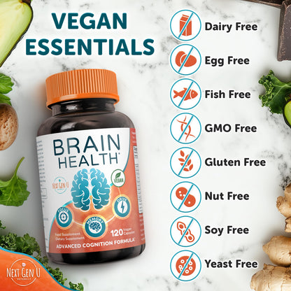 Brain Supplement - 120 Vegan Capsules - Dietary Nootropic May Help Memory, Cognitive Function & Focus - Formulation with Amino Acids, Polyphenols & B Vitamins - for Women, Men & Seniors - by NextGenU NGU Next Gen UBuy Supplements Australia