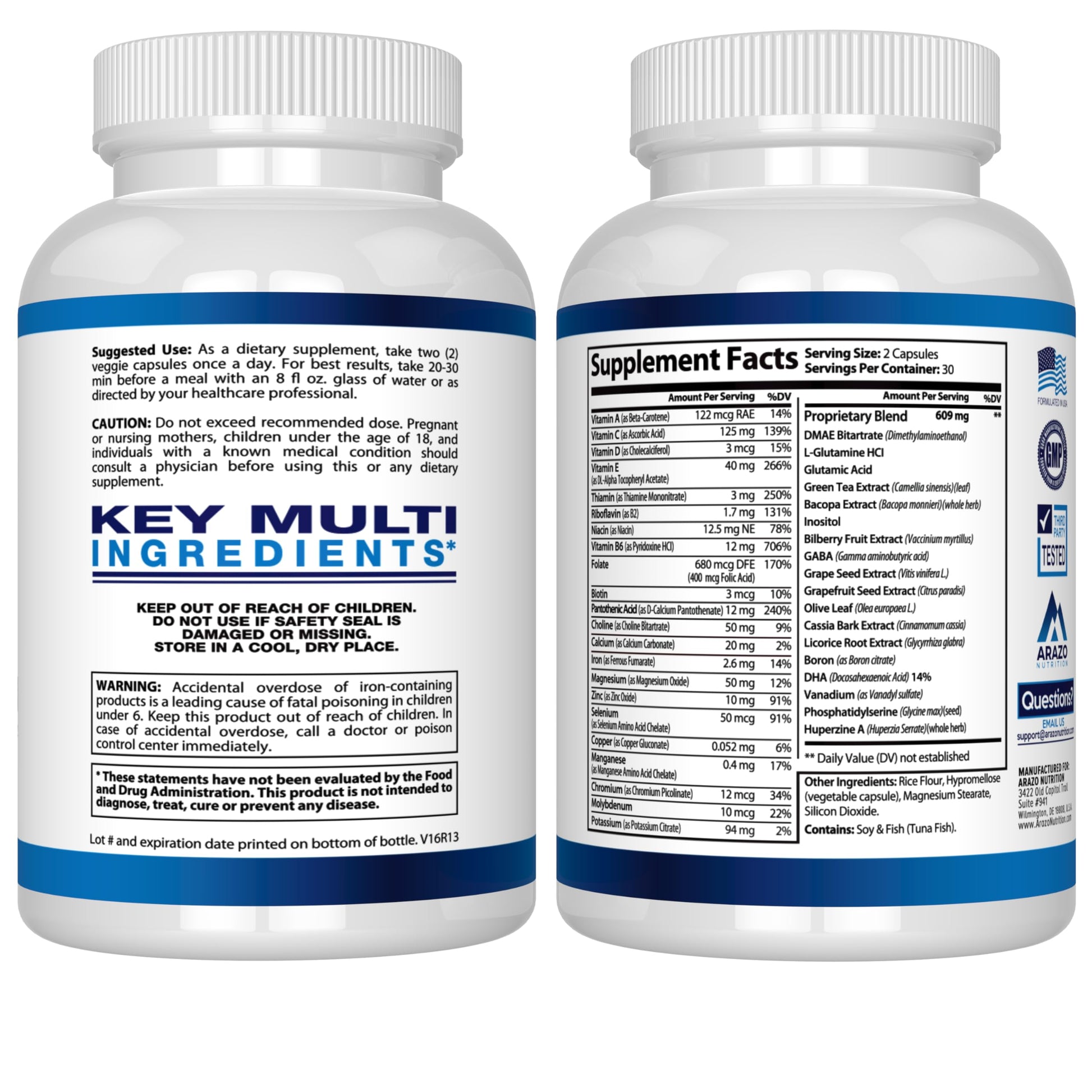 Arazo Nutrition Premium Brain Function Supplement – Memory, Focus, Clarity – Nootropic Booster with DMAE, Bacopa Monnieri, L-Glutamine, Multi Vitamins, Multi Minerals Arazo NutritionBuy Supplements Australia