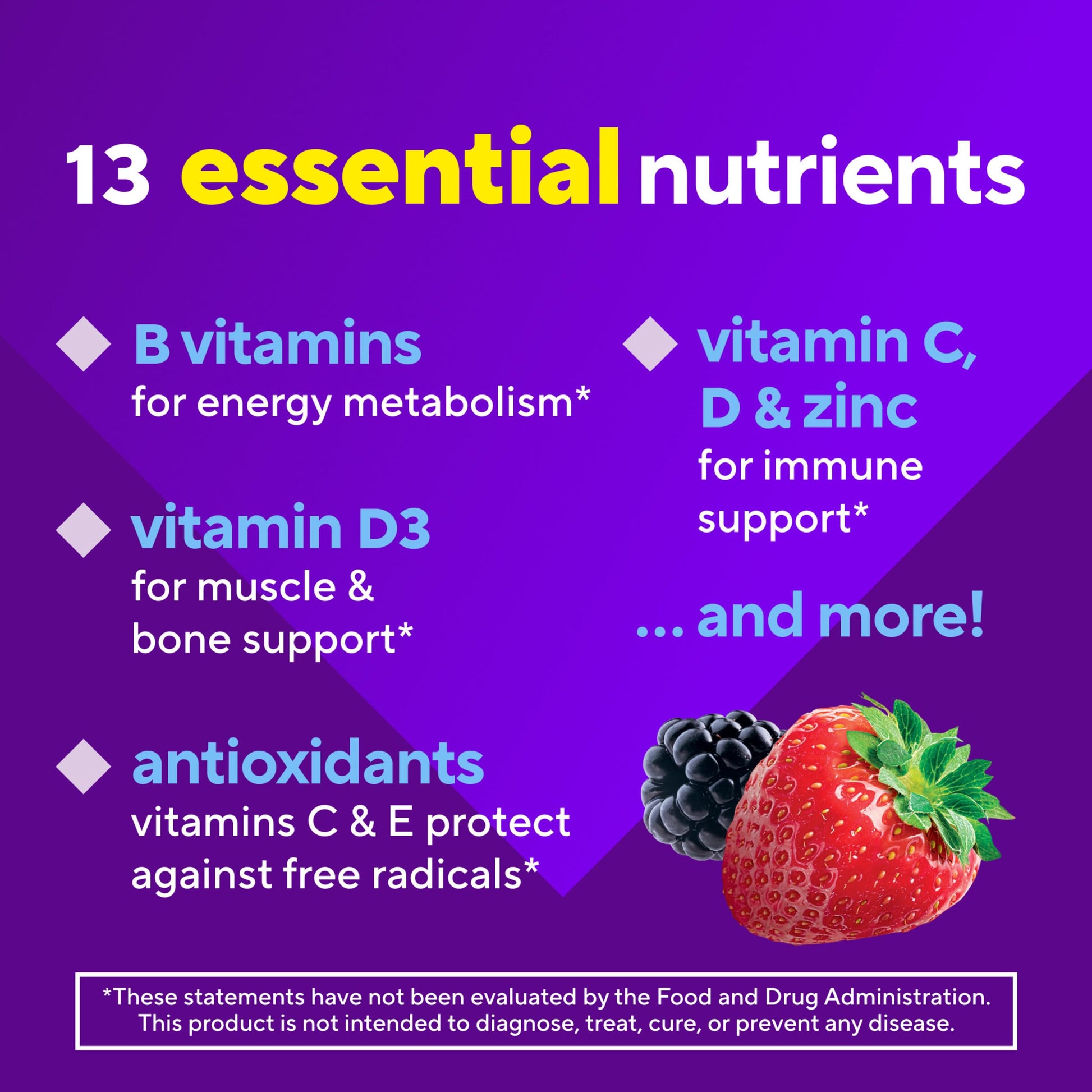 vitafusion Adult Gummy Vitamin Supplement for Men, Berry Flavored, A, C, D, E, B6, B12, Daily, 120 Count, 60 Day Supply VitafusionBuy Supplements Australia