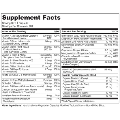 NATURELO One Daily Multivitamin for Women w/Vitamin B12, 120 Ct, Energy Support, Whole Food Daily Women Multivitamin Supplement, Nourish Hair/Skin/Nail, Non-GMO
