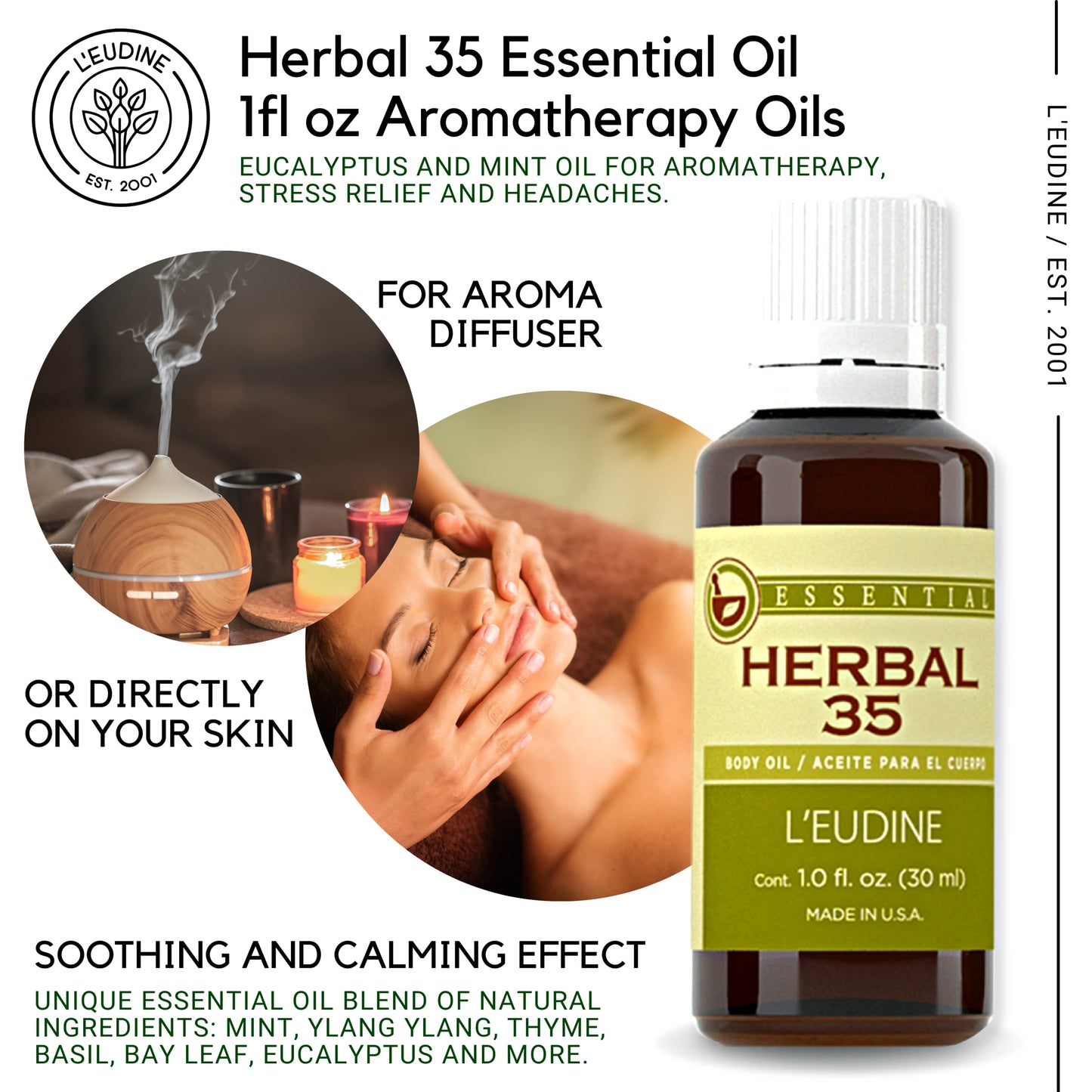 L'eudine Herbal 35 Essential Oil, Soothing and Calming Eucalyptus Essential Oil, Powerful Blend L'eudineBuy Supplements Australia