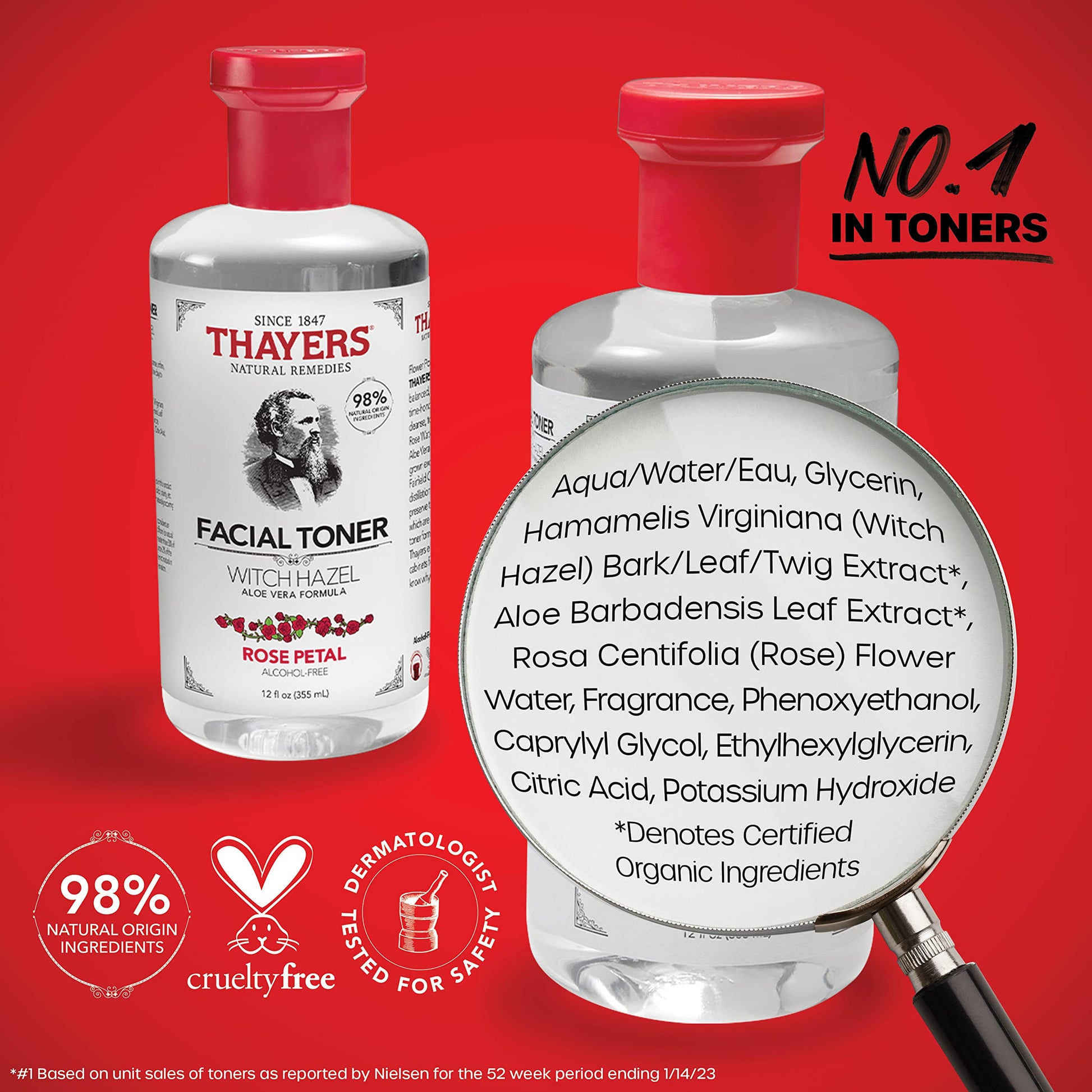 Thayers Alcohol-Free, Hydrating Rose Petal Witch Hazel Facial Toner 12 oz + 3oz THAYERSBuy Supplements Australia