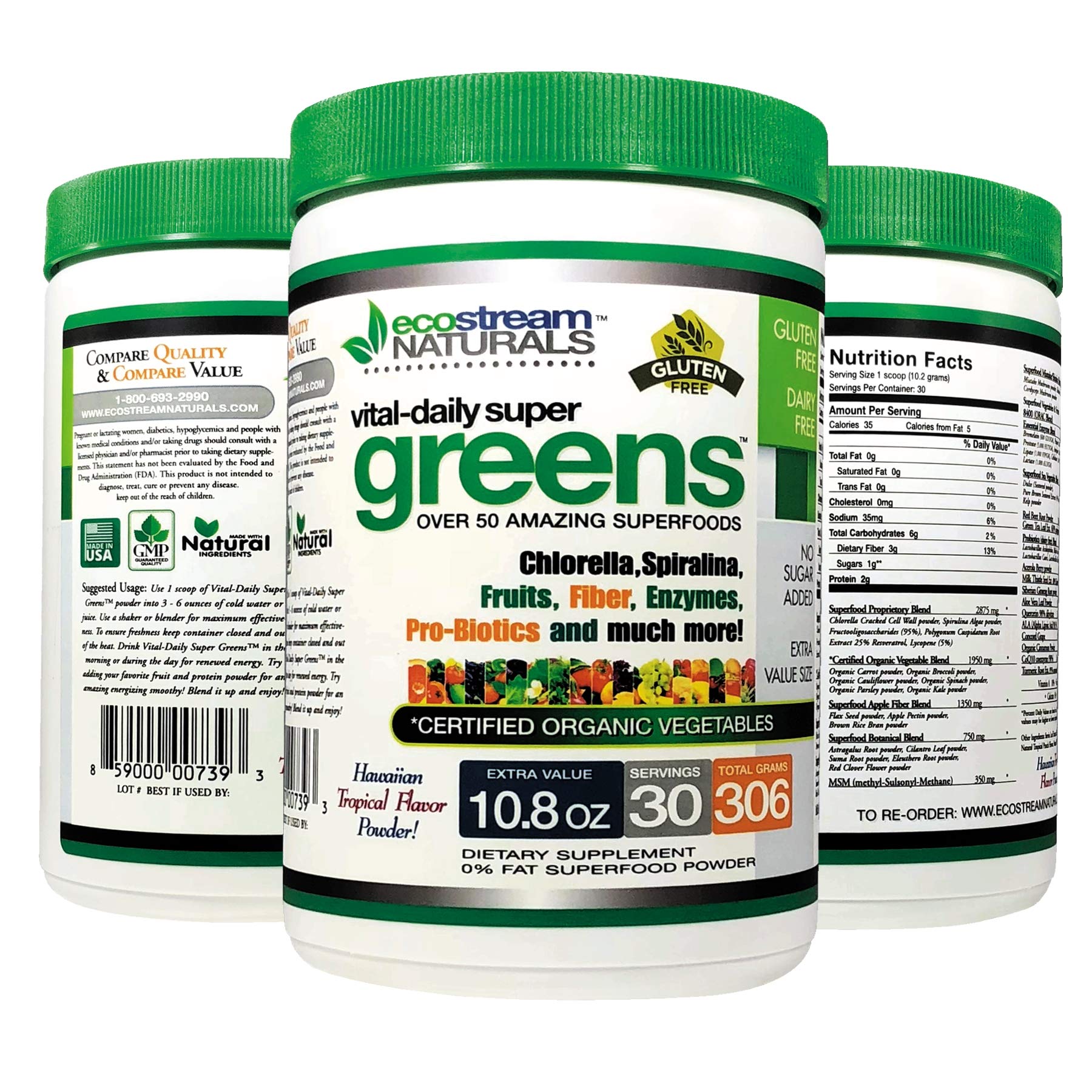 ecostream Naturals Vital First Daily Greens Superfood Powder 50 Whole Super Foods with Spirulina, Chlorella, Flax Seed, Fiber and Enzymes with Organic Greens - 30 Servings ecostream NaturalsBuy Supplements Australia