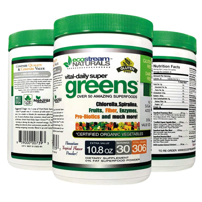 ecostream Naturals Vital First Daily Greens Superfood Powder 50 Whole Super Foods with Spirulina, Chlorella, Flax Seed, Fiber and Enzymes with Organic Greens - 30 Servings ecostream NaturalsBuy Supplements Australia