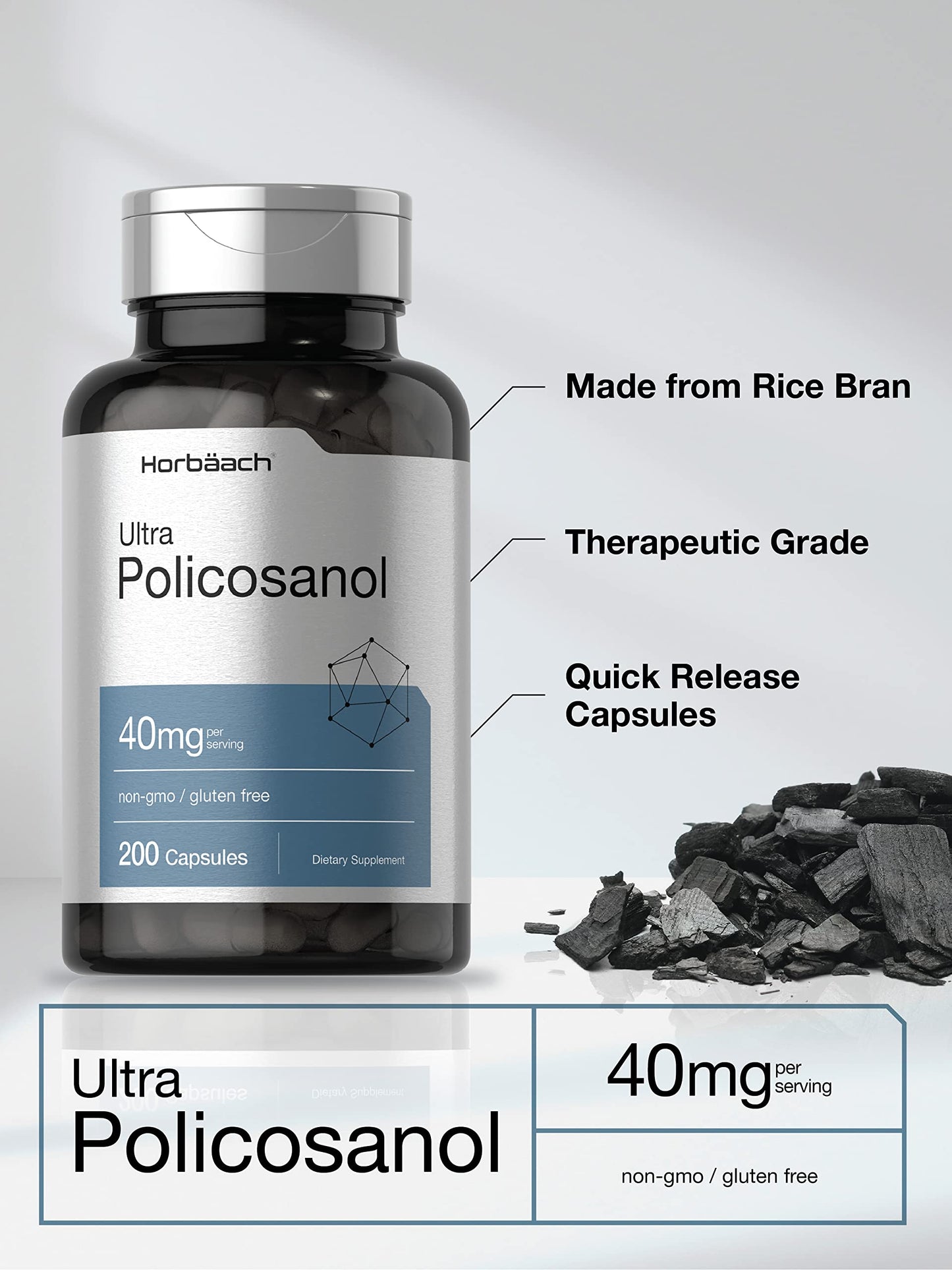 Policosanol 40mg | 200 Capsules | Non-GMO and Gluten Free | by Horbaach HorbäachBuy Supplements Australia