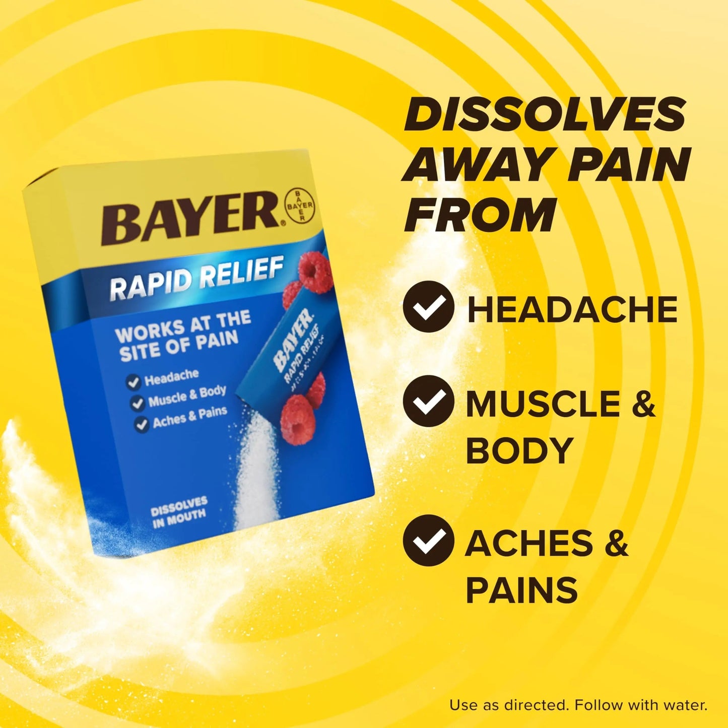 Bayer® Rapid Relief, Dissolvable Raspberry Flavor, Powder Packs with Aspirin & Caffeine, Fast Acting Headache Relief, Muscle and Body Pain Reliever, 20ct BayerBuy Supplements Australia