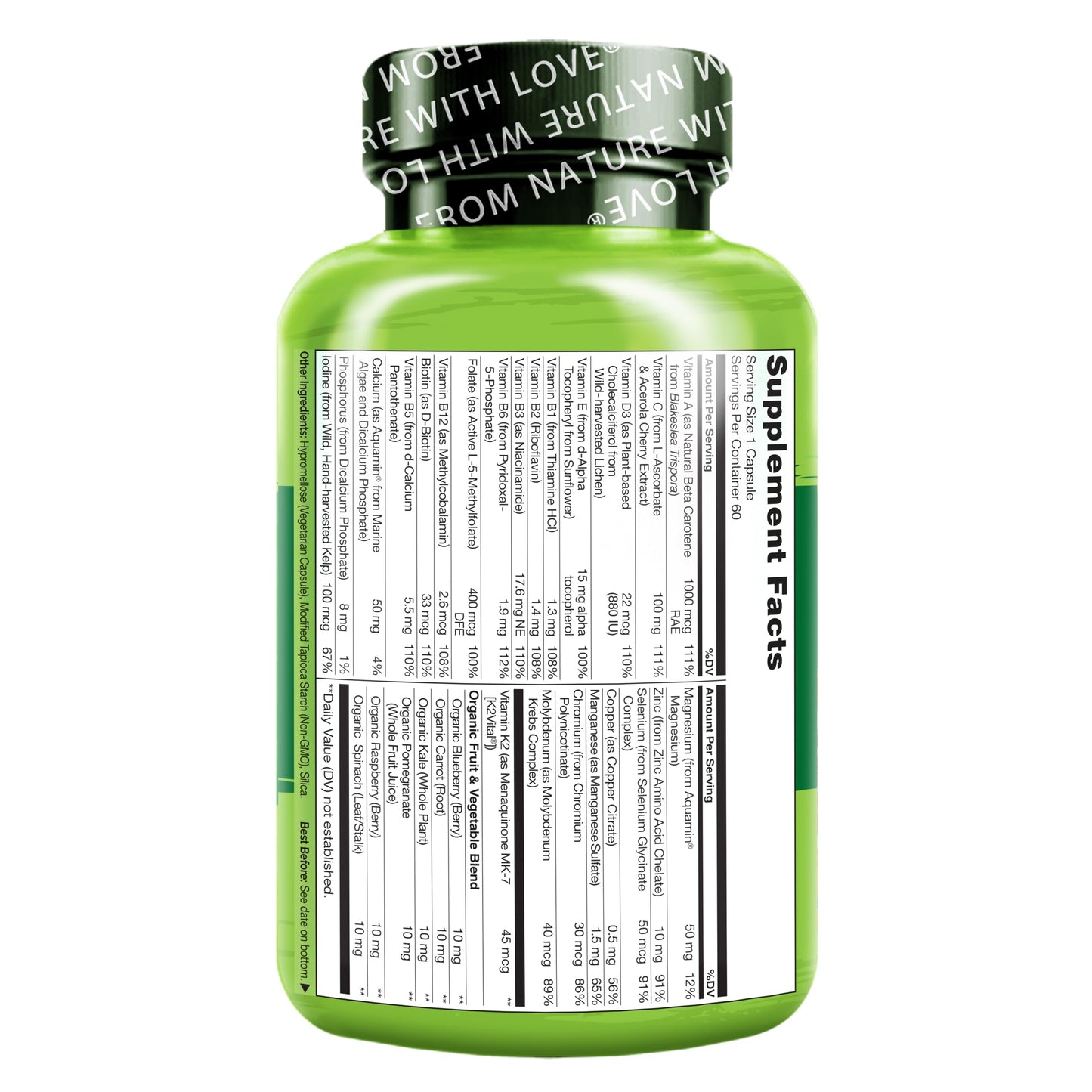 NATURELO Mens Multivitamins - One Daily Multivitamin for Men with Vitamins, Minerals & Organic Whole Foods, Boost Energy & Health,