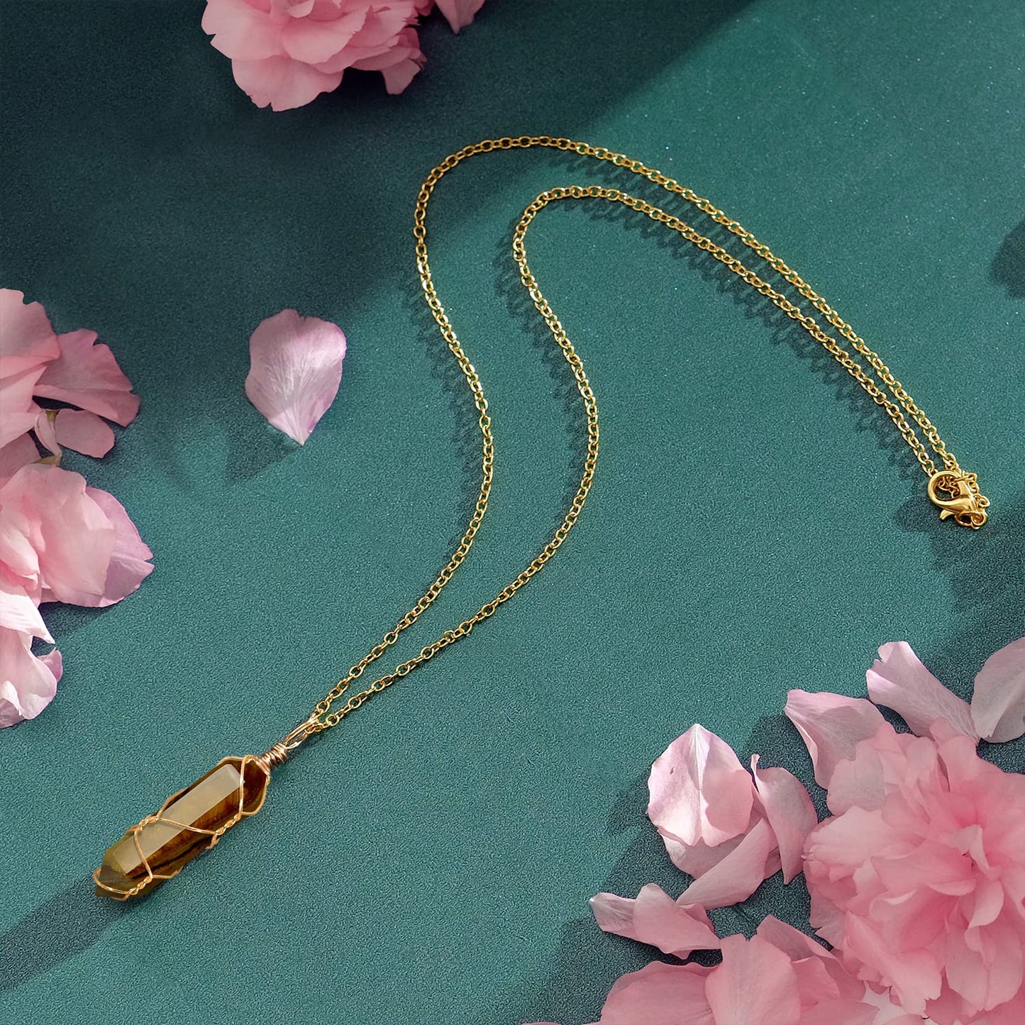 VIBILIA Healing Crystal Necklace Wire Wrapped Natural Tigerite Stone Point Pendant Necklace Hexagonal VIBILIABuy Supplements Australia