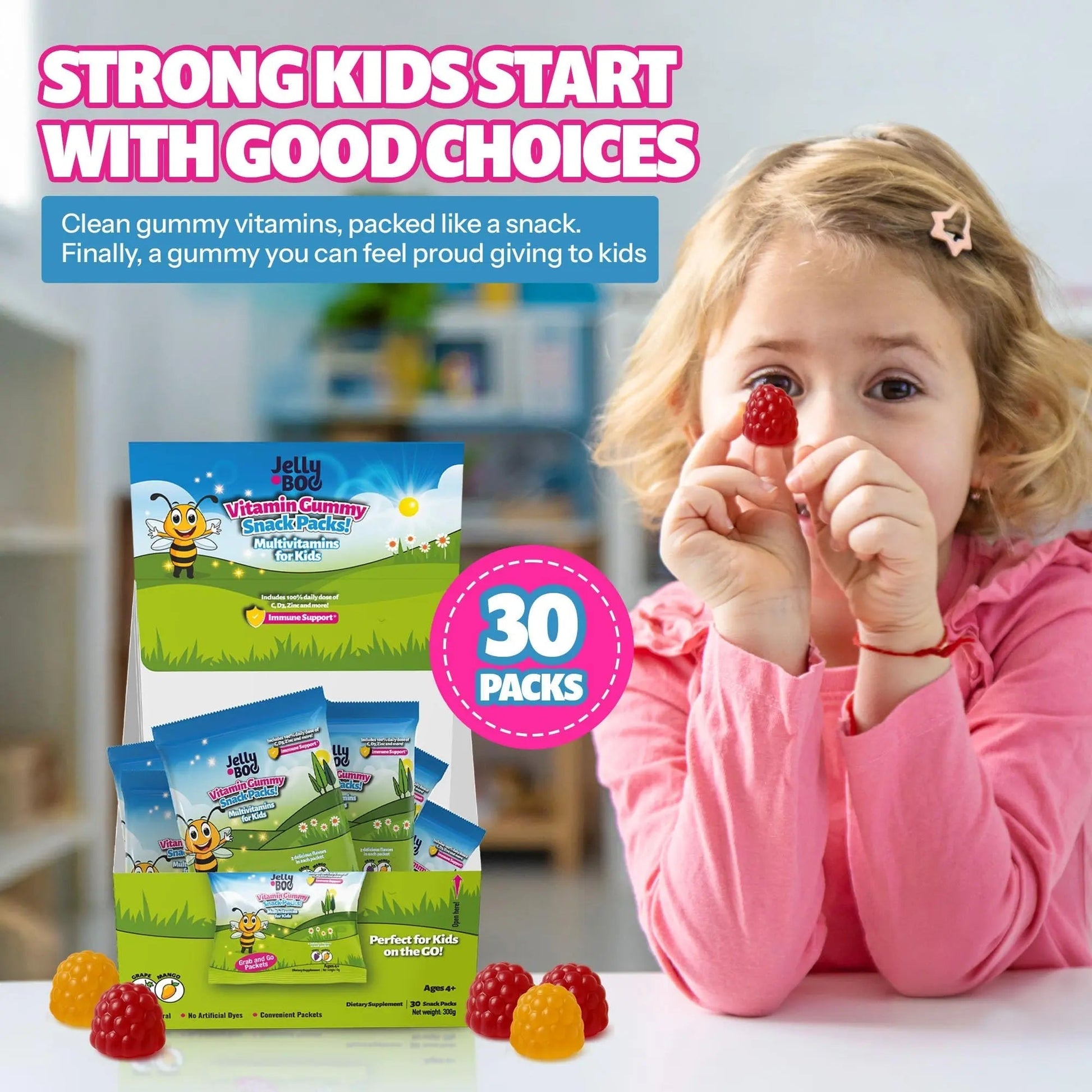 Kids Daily Multivitamin - Healthy Snacks For Kids – No Sugar, No Dyes, Monk Fruit Sweetened, Vegan, Gluten-Free- 100% Daily Value of Vitamins C, D3, Zinc Jelly.Boo