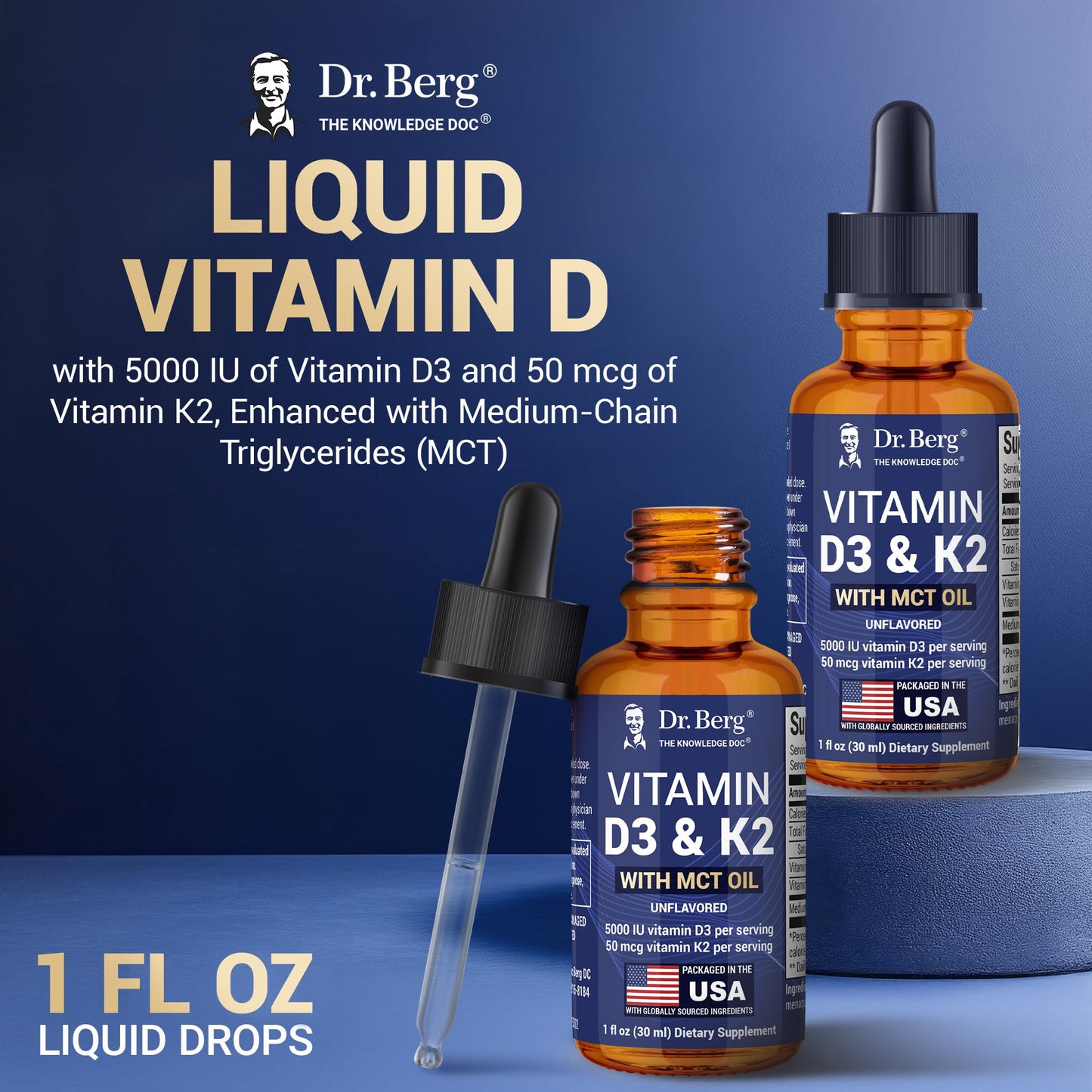 Dr. Berg Maximum Strength Vitamin D3 K2 Liquid Drops with MCT Oil – 5,000 IU Liquid Vitamin D3 with K2 – Supports Strong Bones, Heart, Energy, Immunity, and Overall Vitality* - Unflavored 1 Fl Oz Dr. Berg NutritionalsBuy Supplements Australia