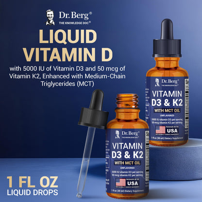 Dr. Berg Maximum Strength Vitamin D3 K2 Liquid Drops with MCT Oil – 5,000 IU Liquid Vitamin D3 with K2 – Supports Strong Bones, Heart, Energy, Immunity, and Overall Vitality* - Unflavored 1 Fl Oz Dr. Berg NutritionalsBuy Supplements Australia