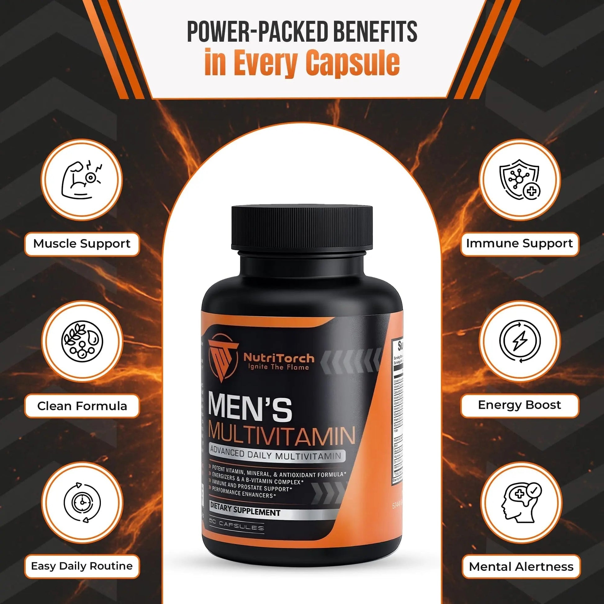 NutriTorch Multivitamin for Men – Adult Dietary Supplement with Vitamins A, C & D, Minerals & Antioxidants for Immune Support, Increased Energy NutriTorch