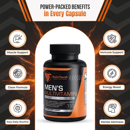 NutriTorch Multivitamin for Men – Adult Dietary Supplement with Vitamins A, C & D, Minerals & Antioxidants for Immune Support, Increased Energy NutriTorch