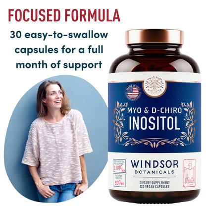 Myo-Inositol & D-Chiro Inositol 40:1 Ratio 2,000 mg - PCOS Supplements with Maca Root & Ashwagandha - Ovarian Health Support Vitamins - Hormone & Fertility Supplements for Women - 120 Vegan Caps WINDSOR BOTANICALSBuy Supplements Australia