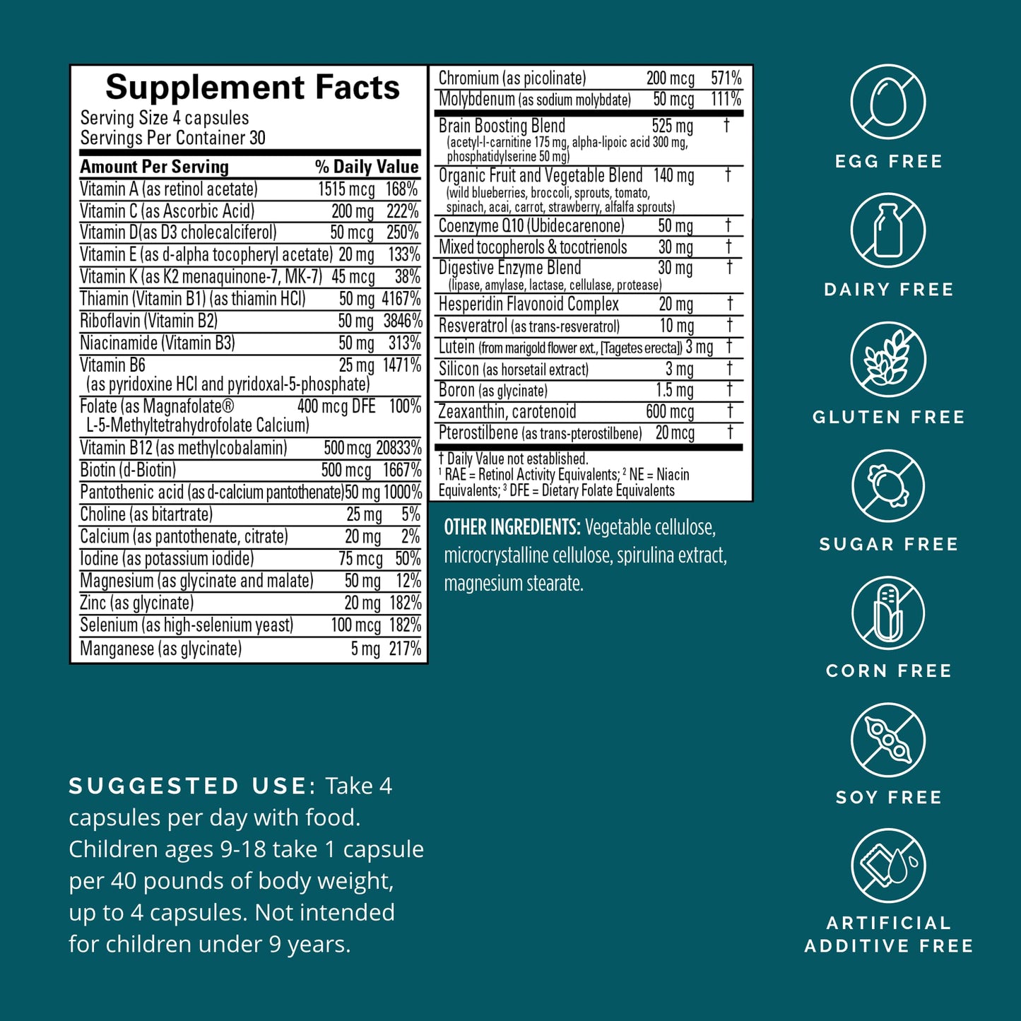 BRAINMD Dr Amen NeuroVite Plus - 120 Capsules - Multivitamin & Mineral Supplement, Enhanced with Phytonutrients, Enzymes & Whole Foods - Gluten Free - 30 Servings BRAINMDBuy Supplements Australia
