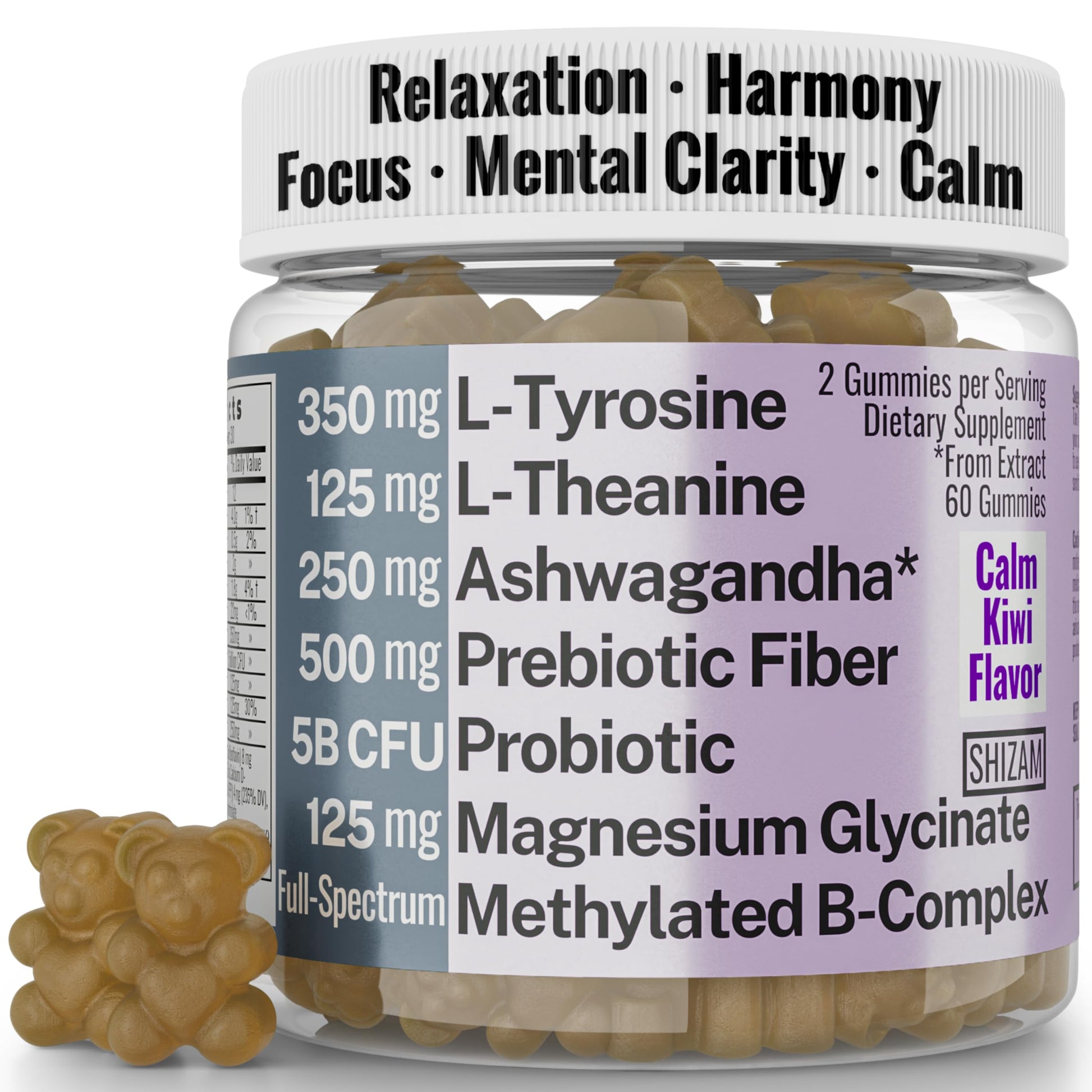 L-Tyrosine L-Theanine Methylated Vitamin B Complex Magnesium Glycinate Probiotic Fiber for Kids Adults Men Women w. Chicory Root Inulin 5-MTHF B12 P5P B6 B9 B5 B3 Powder Capsule Pill Supplement Alt SHIZAMBuy Supplements Australia