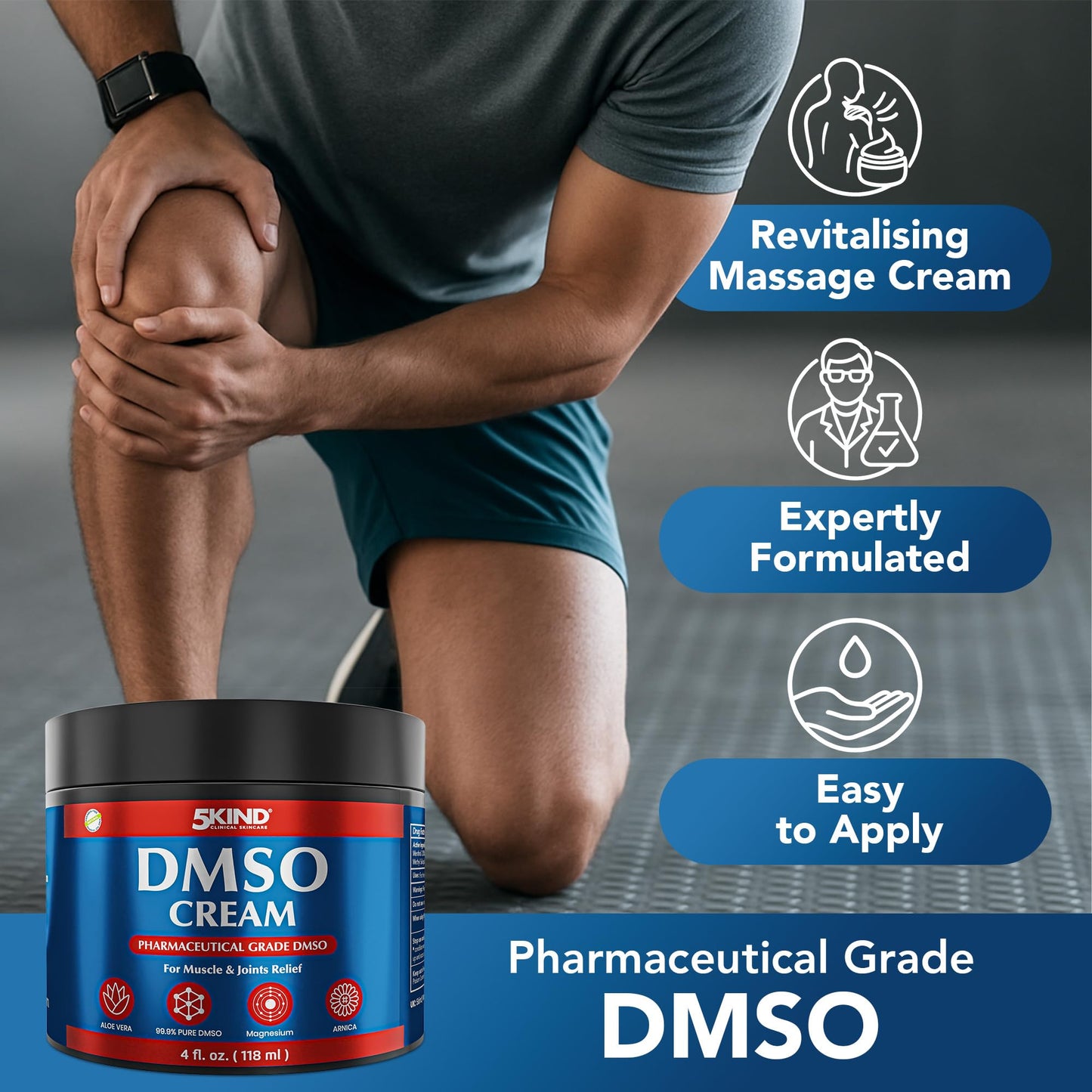 5Kind DMSO Cream for Pain Relief 4 fl oz - 99.9% Pure DMSO Pharmaceutical Grade Cream - Aloe Vera, Magnesium, Arnica & Menthol - Topical Muscle and Joint Pain Relief - Registered NDC - Made in USA 5kind clinical skincareBuy Supplements Australia