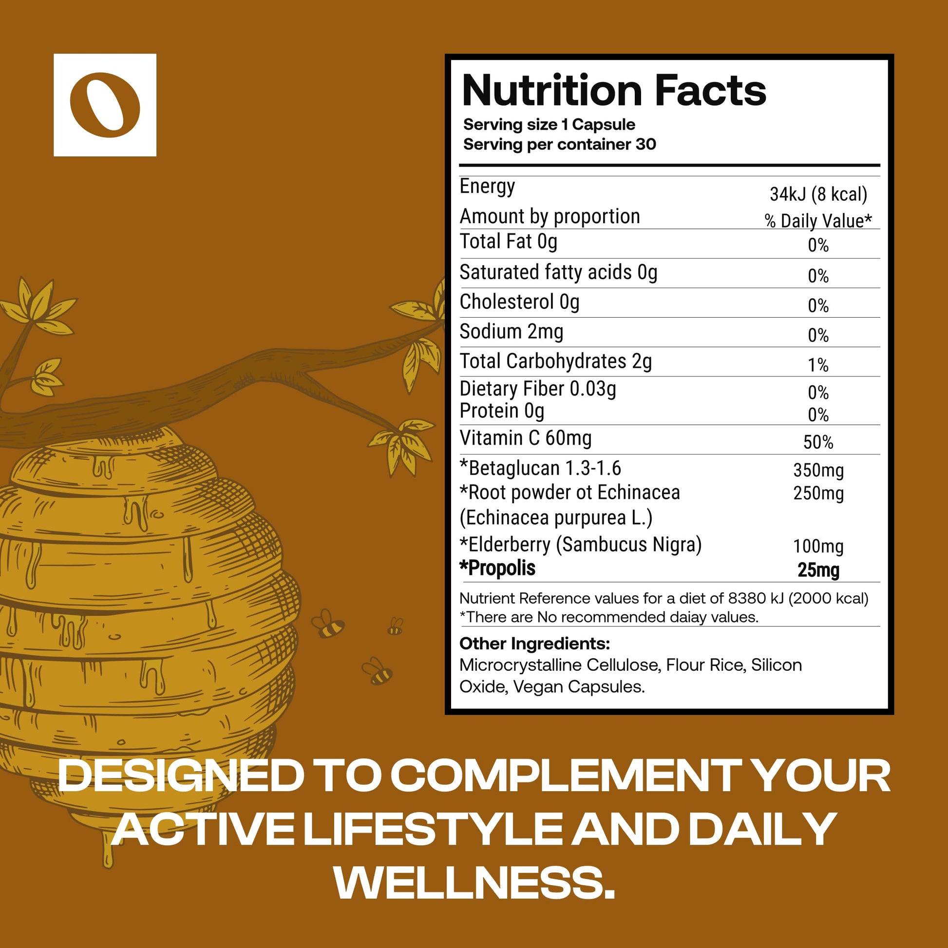 Only Nutri Labs Bee Propolis Dietary Supplement, with Elderberry, Echinacea, Vitamin C and Beta Glucans - Daily Wellness Capsules for Adults (60 Count) Only Nutri LabsBuy Supplements Australia