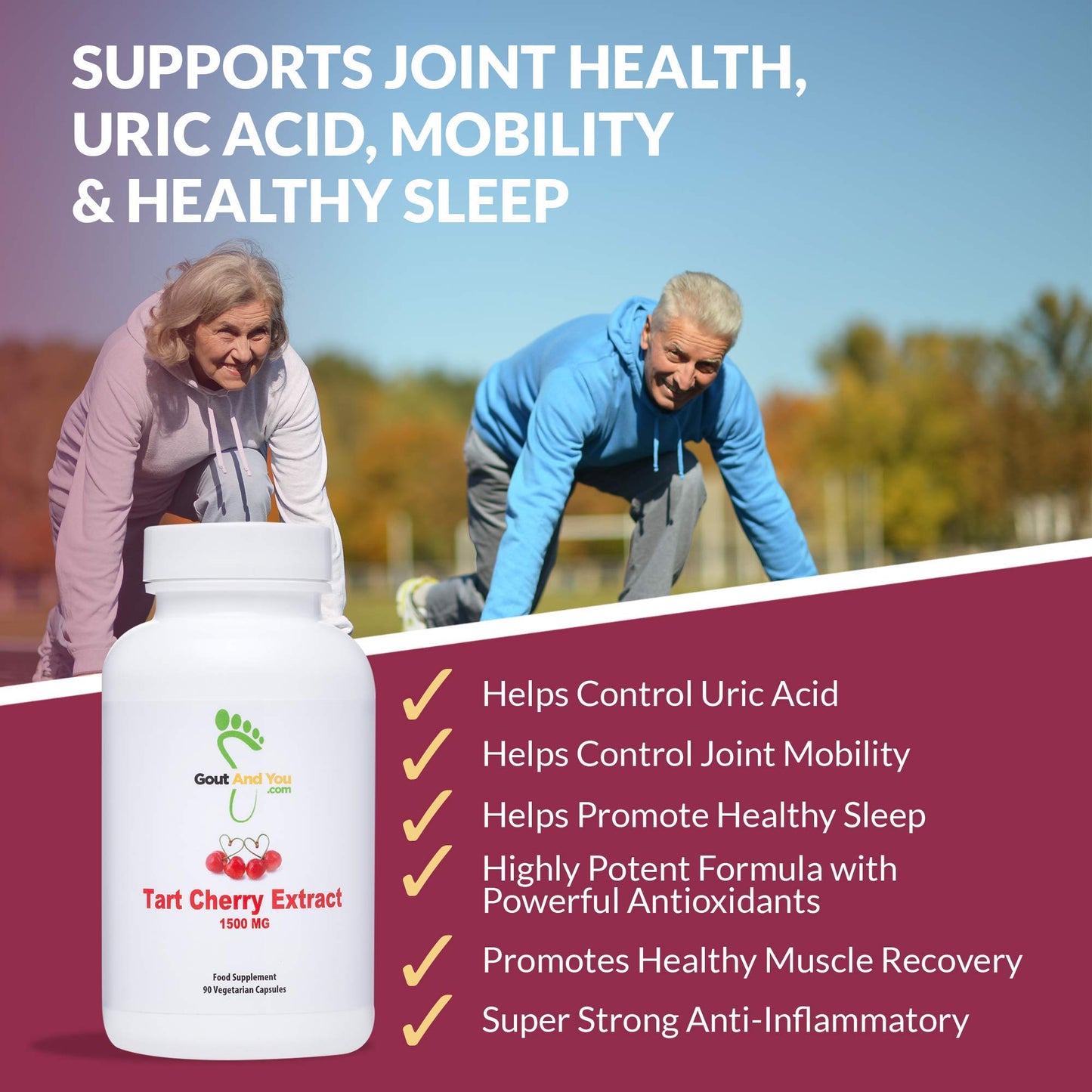 Gout and You Tart Cherry Extract | 3000 mg Per Serving | 90 Vegetarian Capsules | Gluten-Free Gout and YouBuy Supplements Australia