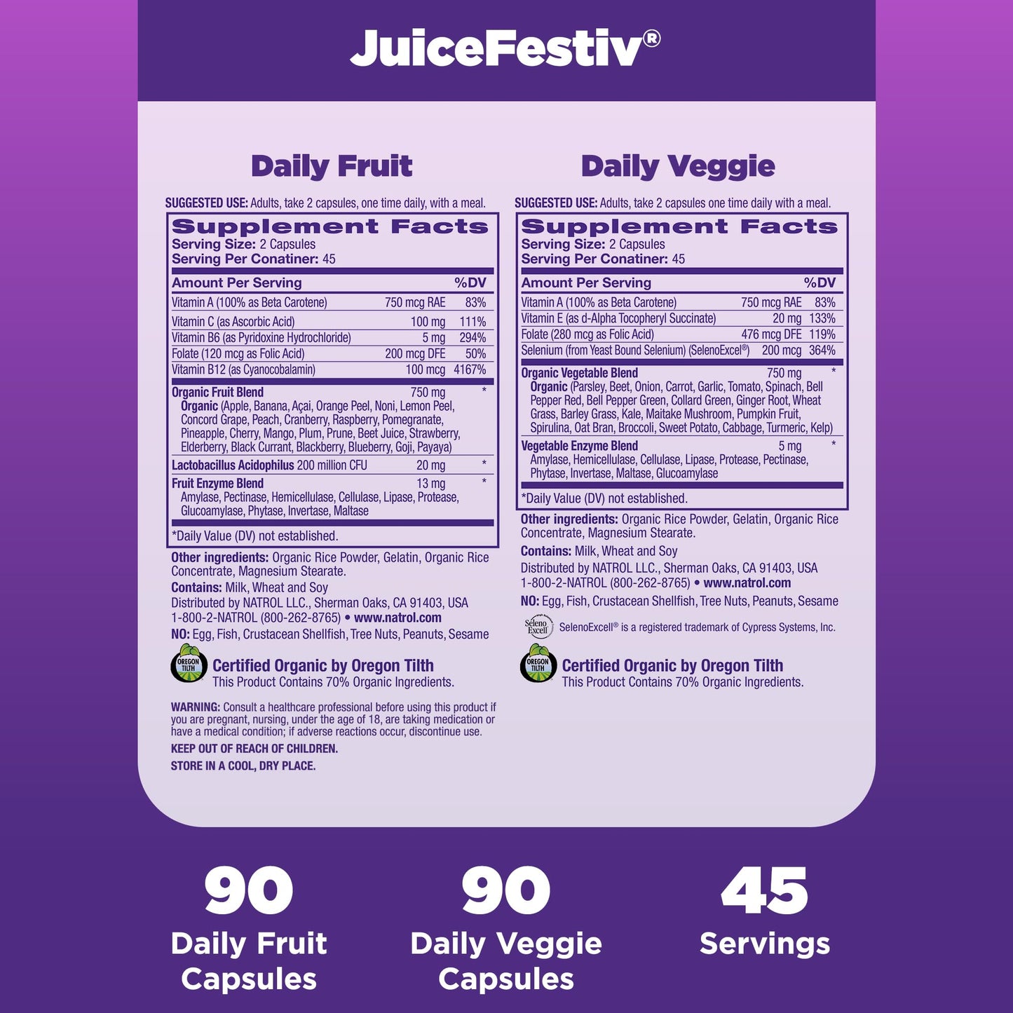 Natrol JuiceFestiv, Vitamins and Supplements for Nutrition & Well-Being, Antioxidants for Cellular Health, 90 Capsules
