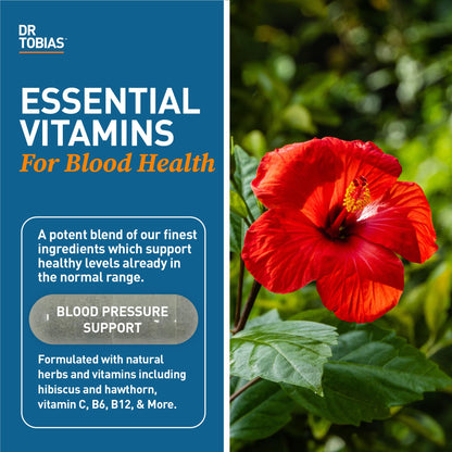 Dr. Tobias Blood Pressure Support Supplement with Hawthorn, Hibiscus Flower, Olive Leaf & Garlic, Supports Normal Circulatory Health with Vitamins C, B6, B12, Niacin, Folate & Herbs, 90 Capsules Dr. TobiasBuy Supplements Australia