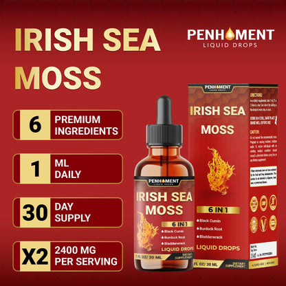 Penhoment 6in1 Sea Moss Drops with Black Seed Oil Irish Seamoss, Ashwagandha, Burdock Root & Bladderwrack - 1FL Oz - 30 Day Supply PenhomentBuy Supplements Australia