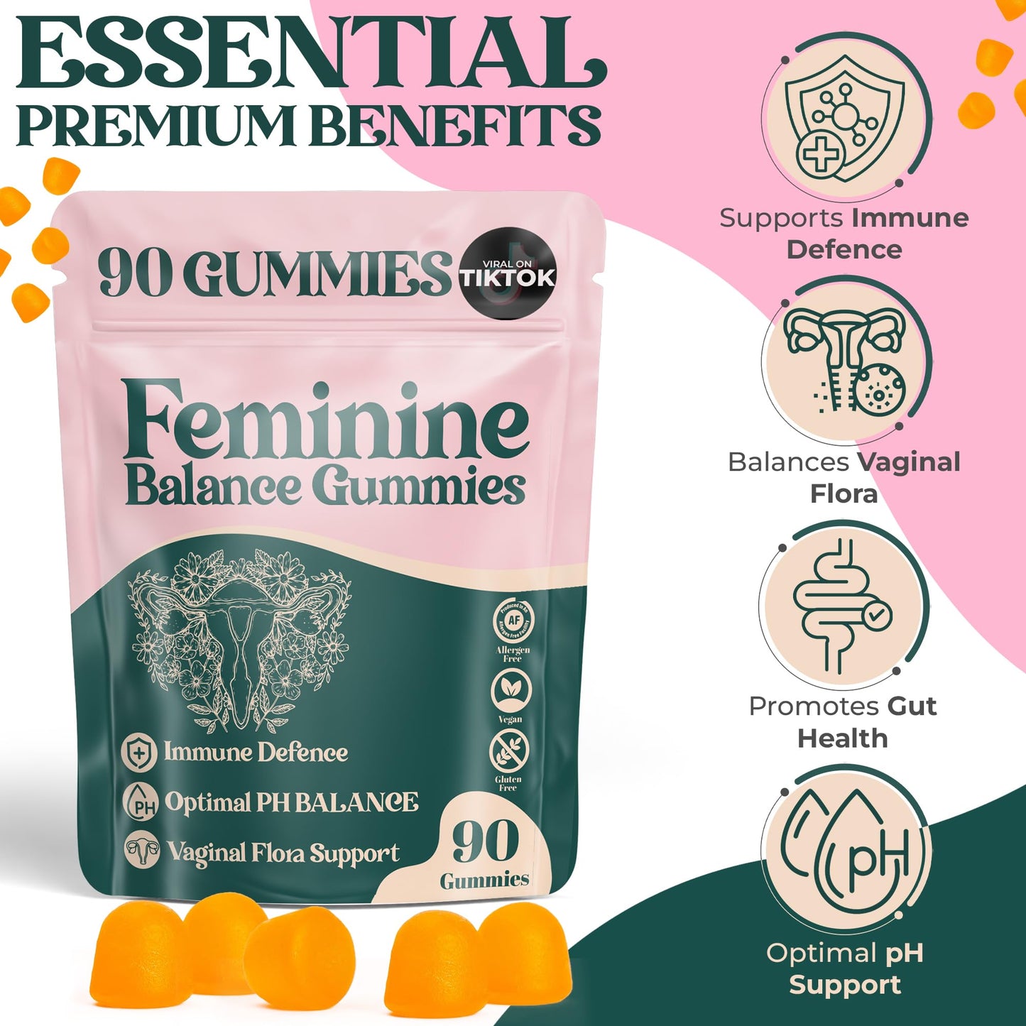 ORGANIC UPLIFT Premium Feminine Balance Gummies - for Women’s Health & Wellness - Immune Support - Vegan, Gluten-Free - Hawaiian Pineapple - 90 Gummies - 45 Servings ORGANIC UPLIFTBuy Supplements Australia