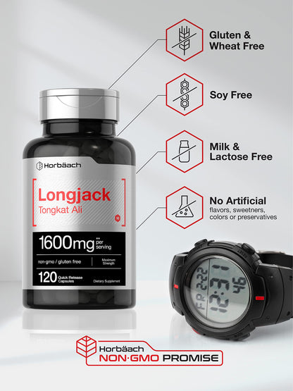 Longjack Tongkat Ali 1600 mg | 120 Capsules | Longifolia Root Extract Powder | Maximum HorbäachBuy Supplements Australia