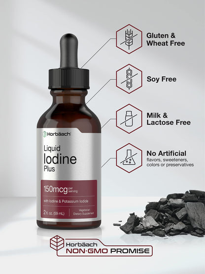 Liquid Iodine Solution Drops | 2 fl oz | 150 mcg | Iodine & Potassium Iodide Supplement HorbäachBuy Supplements Australia