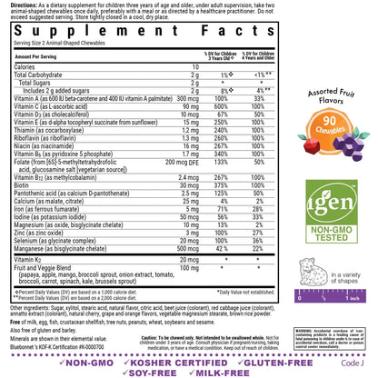 Bluebonnet Nutrition Rainforest Animalz Whole Food Based Multiple Chewable Tablets, Kids Multivitamin & Mineral, Vitamin C, D3, Iron BlueBonnetBuy Supplements Australia