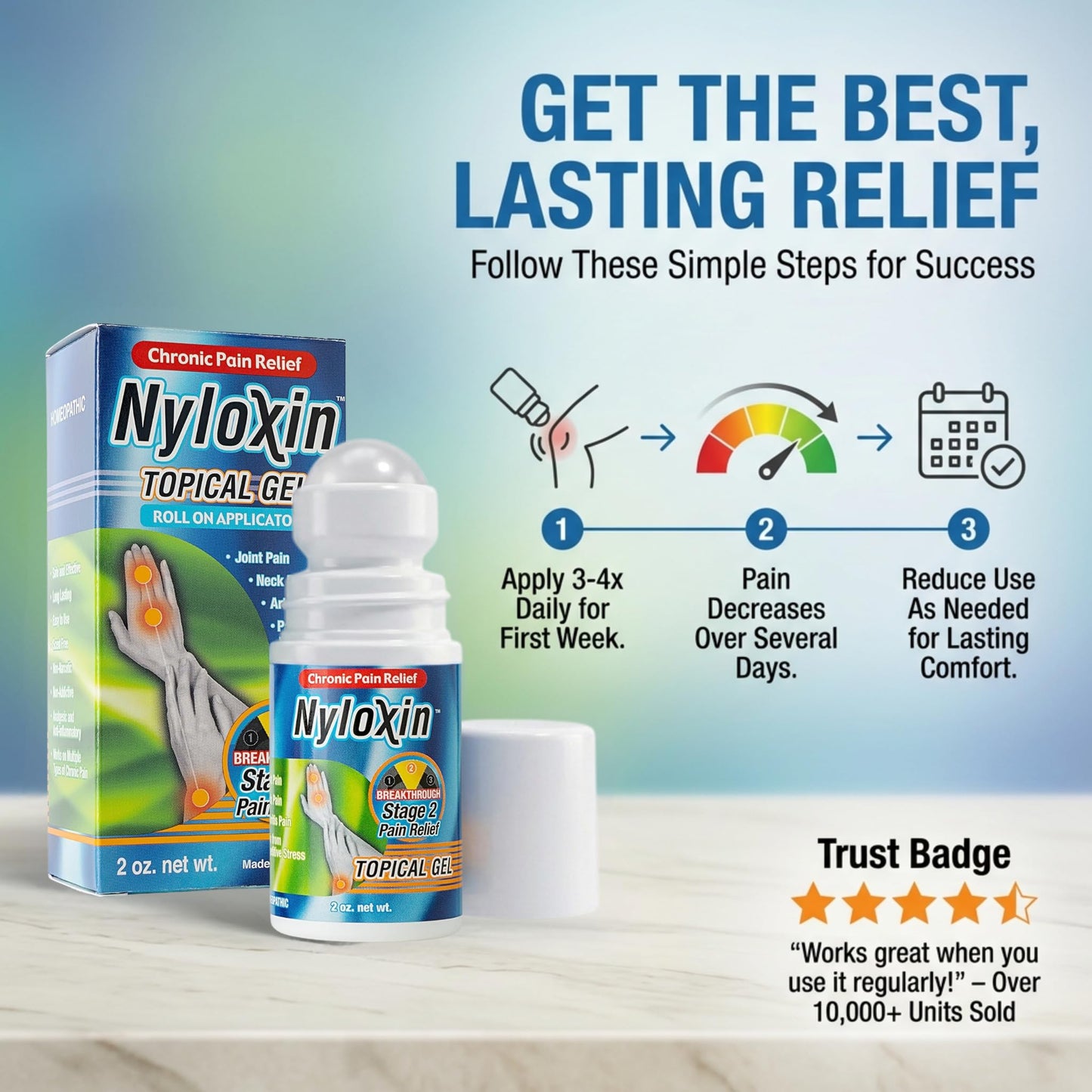 Nyloxin Extra Strength Roll-On Arthritis Pain Relief Gel, Back Pain Relief, Neuropathy Pain Relief, Nerve Pain Relief, Knee Pain Relief, Foot Pain Relief, Muscle Pain Relief, Joint Pain (2 oz) NyloxinBuy Supplements Australia