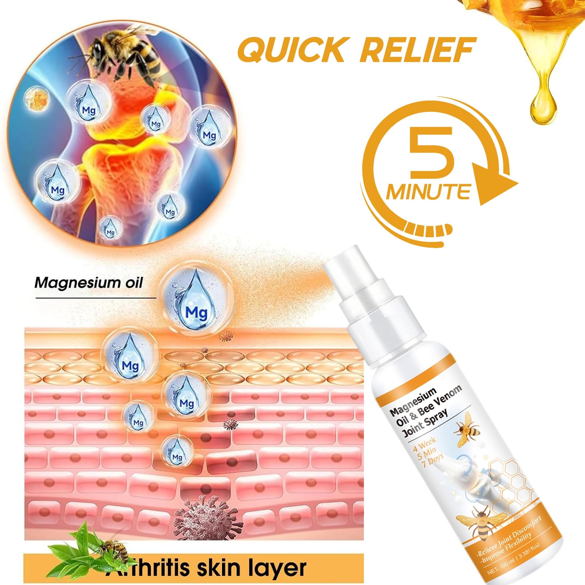 Loicwoo Magnesium Oil & Bee Venom Joint Spray, Magnesium Spray, Magnesium Joint Sprays for Relax Muscle Joints, Bee Venom Sprays for Back, Knee, Hands, Neck (1 PCS,100ML) LoicwooBuy Supplements Australia