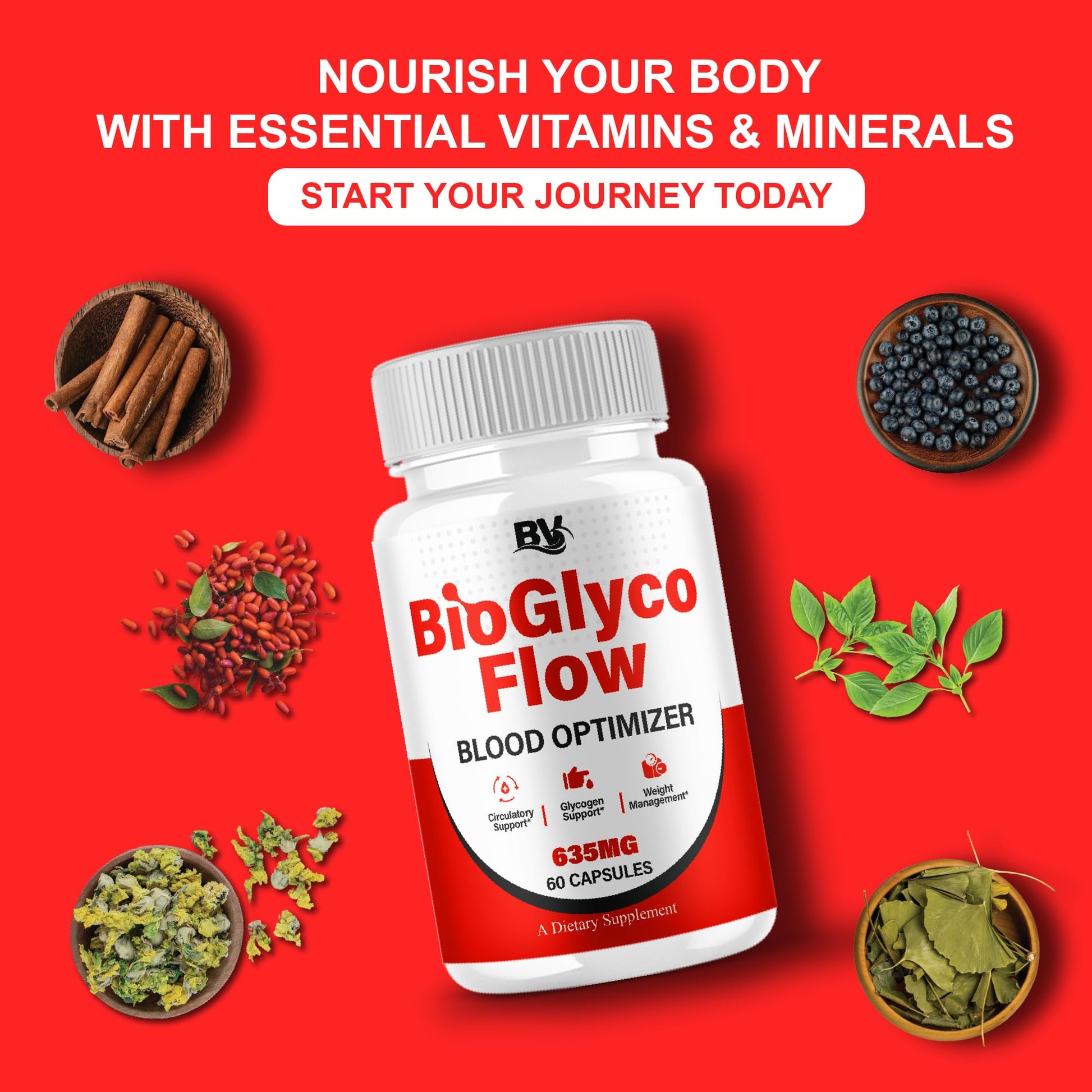 BioGlyco Flow Advanced Daily Multivitamin Health Support and All Natural Wellness Supplement Formula, BioGlyco Flow Premium Health and Wellness Support Formula Supplement (1 Pack - 60 Capsules) BLUE VIBEBuy Supplements Australia