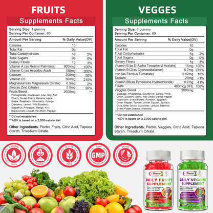 Sugar-Free Fruits & Veggies Gummies, Super Greens with 23 Fruits & 25 Veggies, Multivitamin Minerals & Fiber, Vegan Fruit & Vegetable Supplement for Adults, 120 Gummies, 2 Month Supply AlliwiseBuy Supplements Australia
