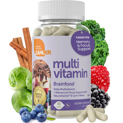 Zahler - Multivitamin Brain Supplement (60 Count) Kosher Brainfood Capsules for Adults with Neuro Factor & Lion's Mane Zahler
