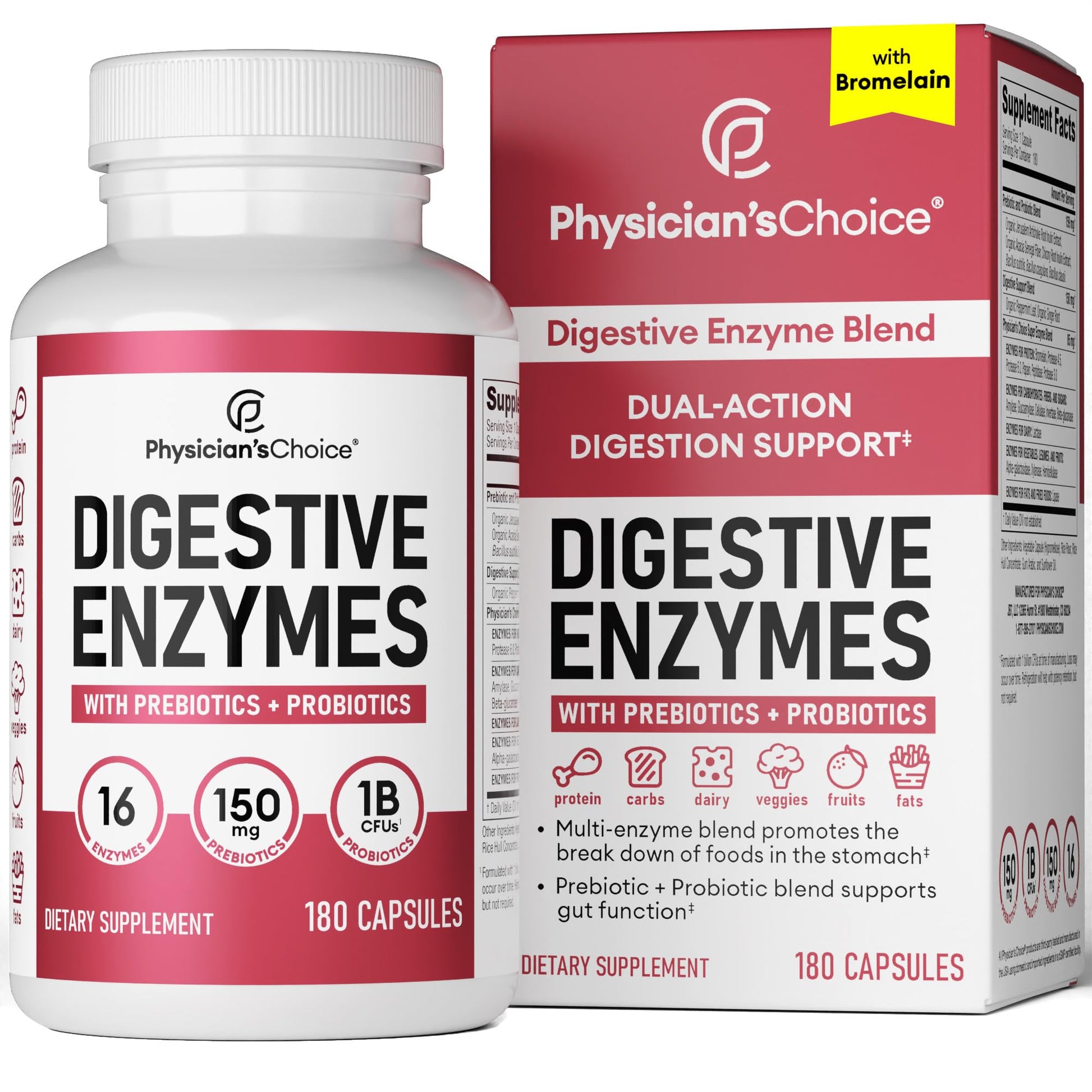 Physician's CHOICE Digestive Enzymes - Multi Enzymes, Bromelain, Organic Prebiotics