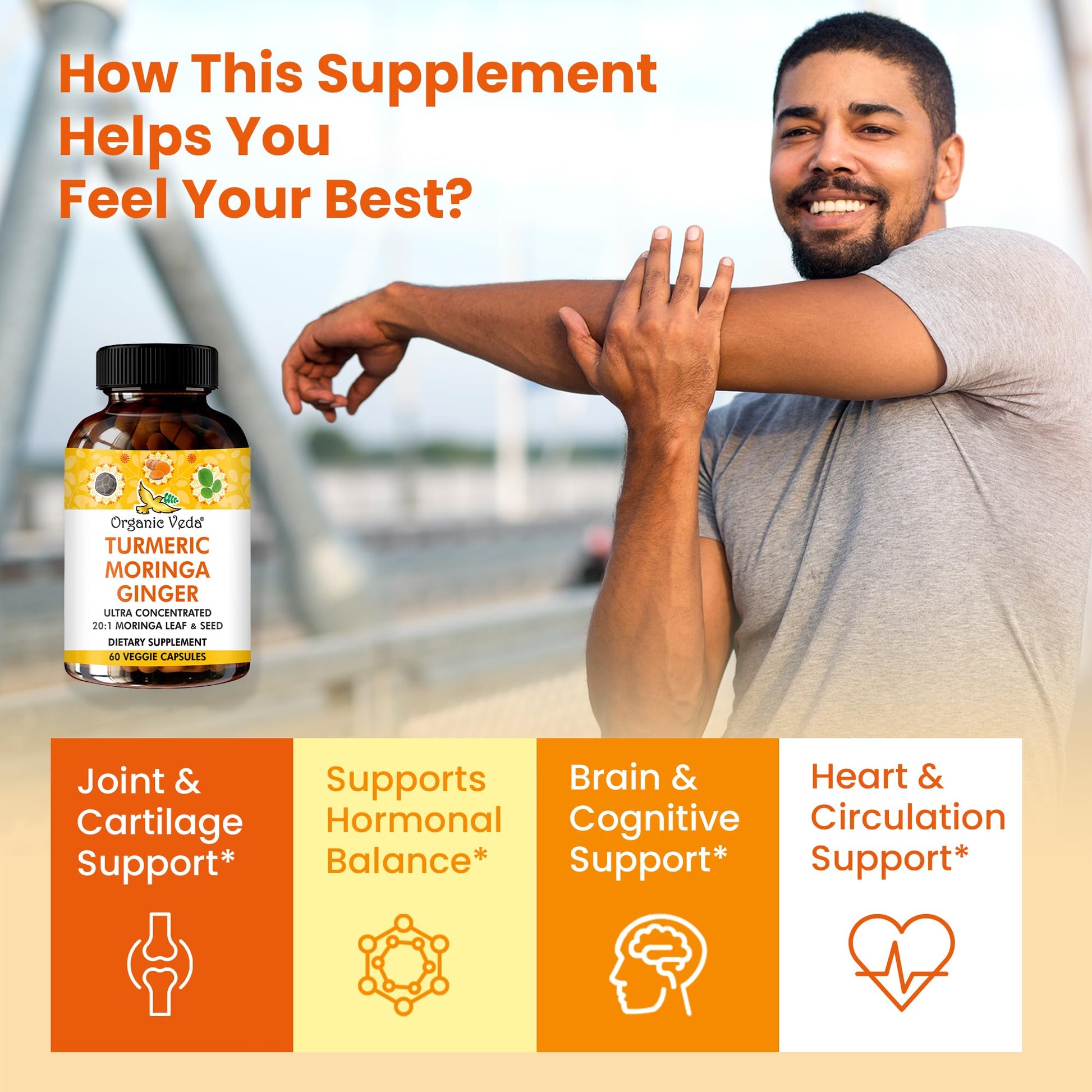 Organic Veda Turmeric Moringa Ginger Capsules - Super Antioxidants & Curcumin Supplement with 20:1 Moringa Leaf & Seed Extract, Black Pepper - Energy, Joints, Heart Health Support - 60 Vegan Pills Organic VedaBuy Supplements Australia