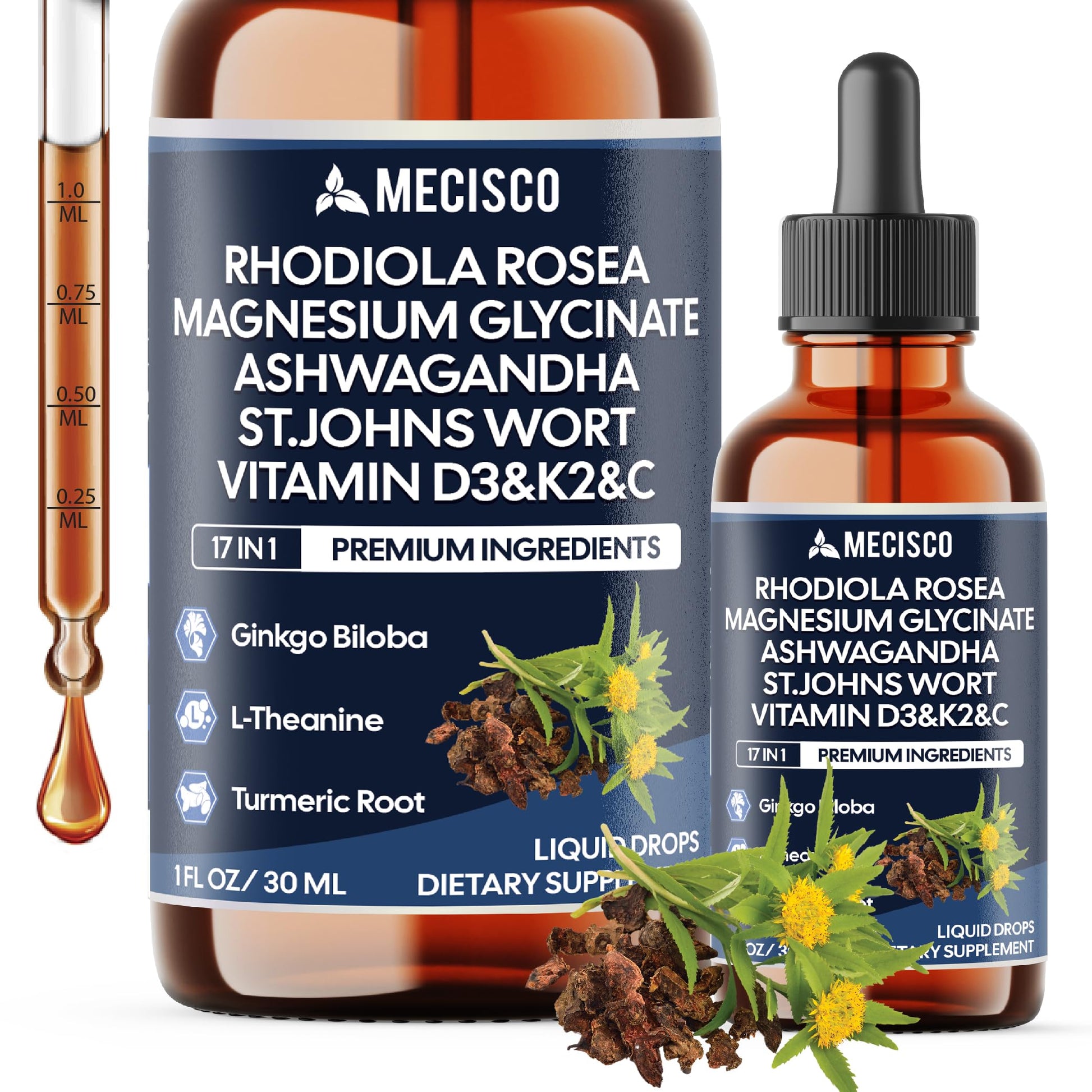 17in1 Rhodiola Rosea Liquid Drops with blend Ashwagandha Magnesium, L-Theanine. Ultra Strength Rhodiola Cortisol Supplement, Rhodiola Root for Support Relaxation, Mood, Energy - 1 FL Oz - 60 Day MeciscoBuy Supplements Australia