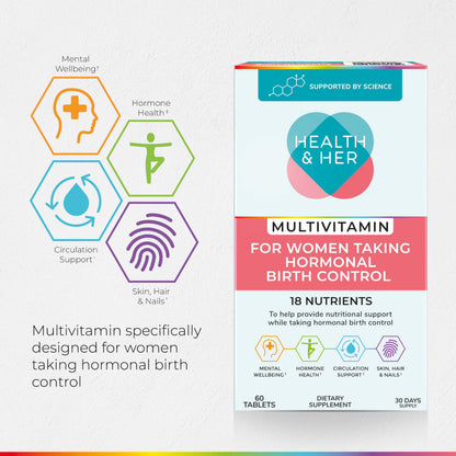 Health & Her Multivitamin Supplement for Women Taking Birth Control - Nutrition Support - 1 Month Supply, 60 Tablets - Vegan & Gluten Free Health and HerBuy Supplements Australia