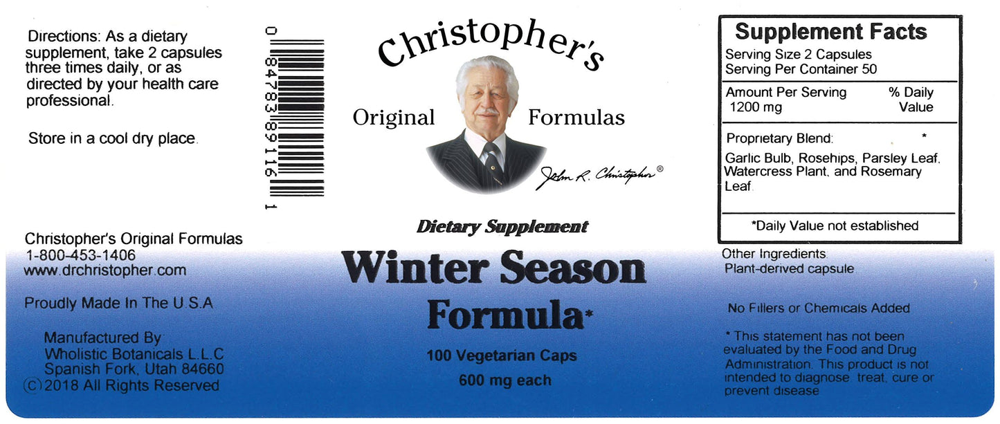 Christopher's Original Formulas Winter Season Formula, 100 Vegetarian Capsules Christopher's Original FormulasBuy Supplements Australia