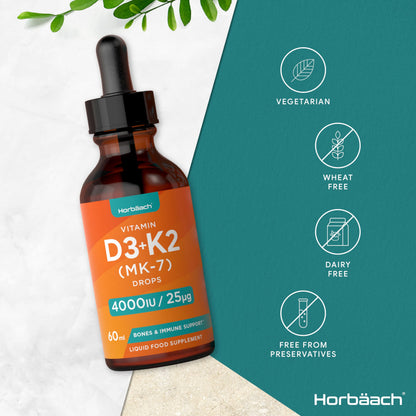 Vitamin D3 K2 Drops | 60mL | High Strength Vitamin D3 4000iu and K2 25ug | No Artificial HorbäachBuy Supplements Australia
